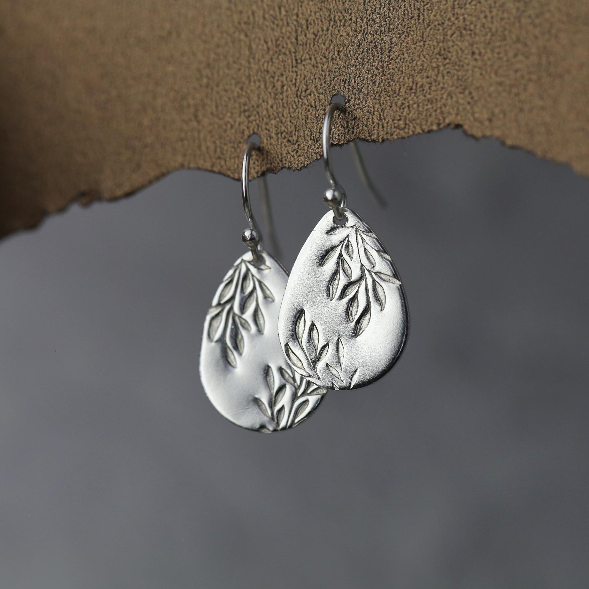 Willow Leaves Teardrop Earrings jewelry handmade by Burnish