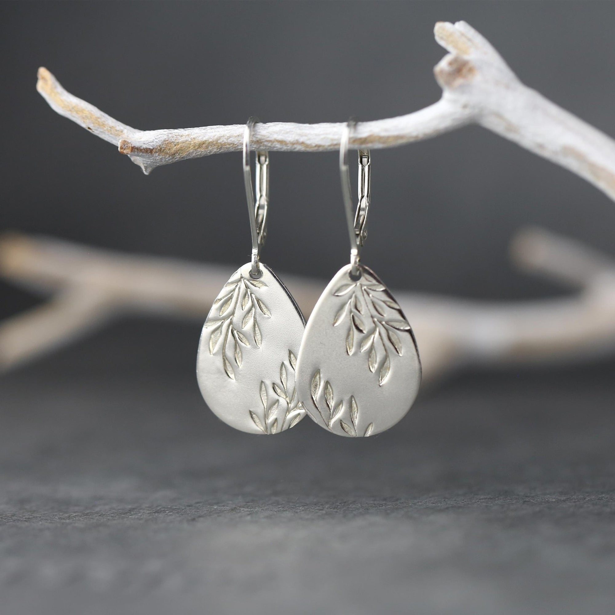 Willow Leaves Teardrop Earrings jewelry handmade by Burnish