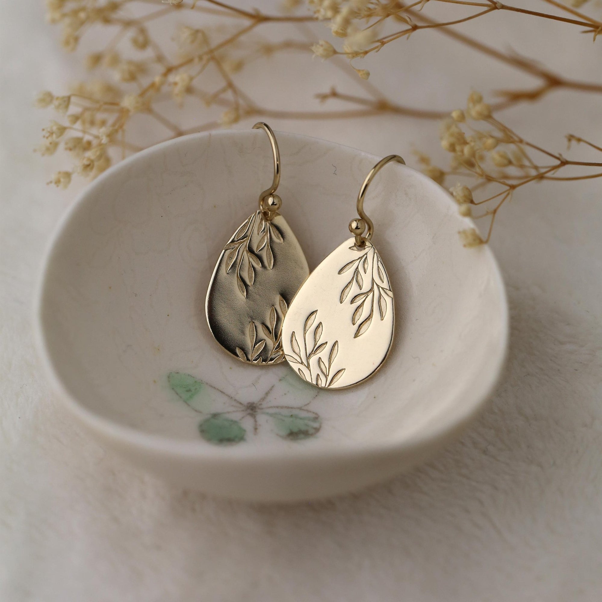 Willow Leaves Teardrop Earrings jewelry handmade by Burnish