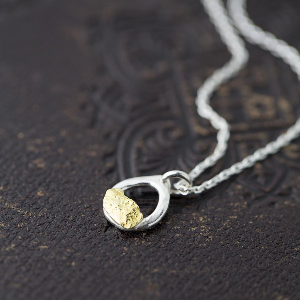 Alaska Gold Nugget &amp; Sterling Silver Necklace - Handmade Jewelry by Burnish