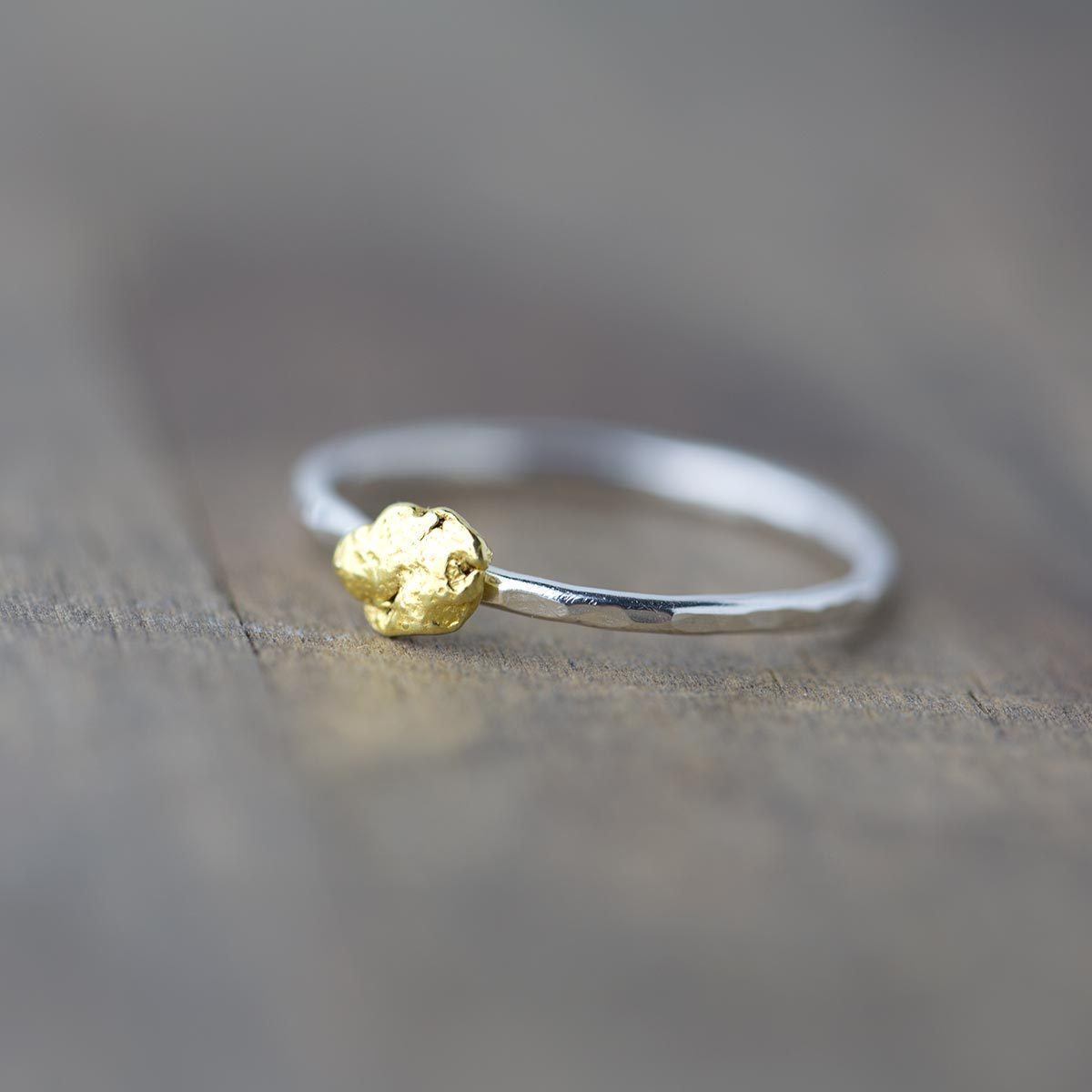 Alaska Gold Nugget &amp; Sterling Silver Ring - Handmade Jewelry by Burnish