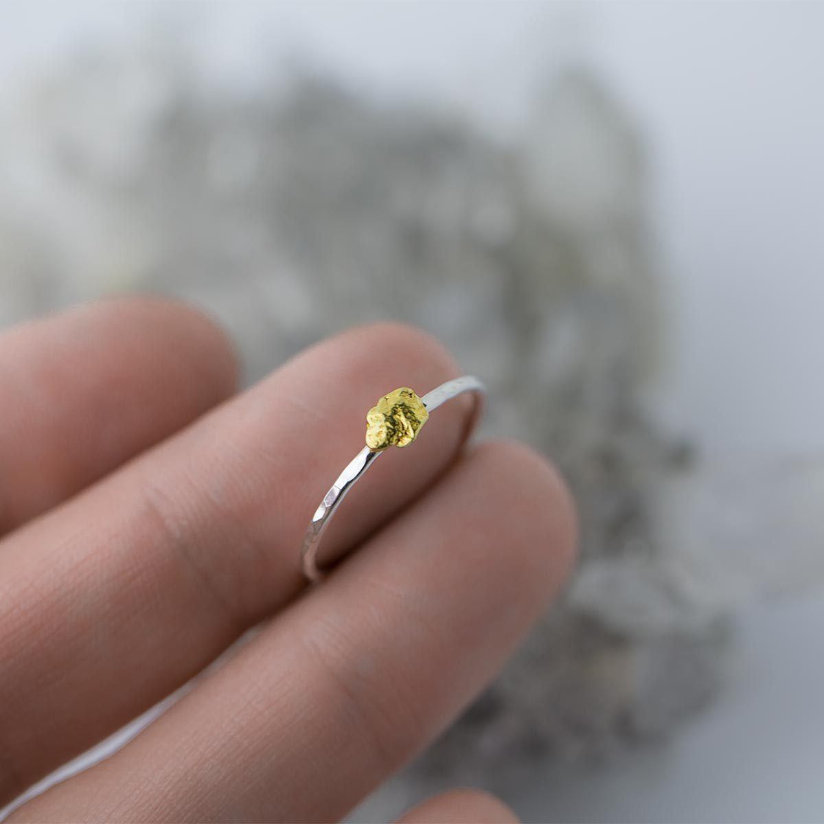 Alaska Gold Nugget &amp; Sterling Silver Ring - Handmade Jewelry by Burnish