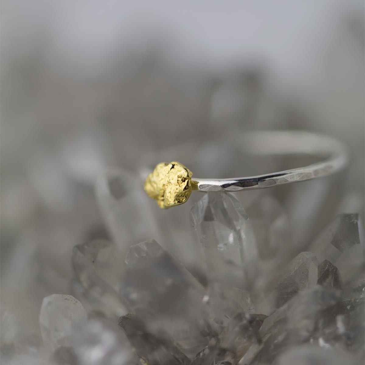 Alaska Gold Nugget &amp; Sterling Silver Ring - Handmade Jewelry by Burnish