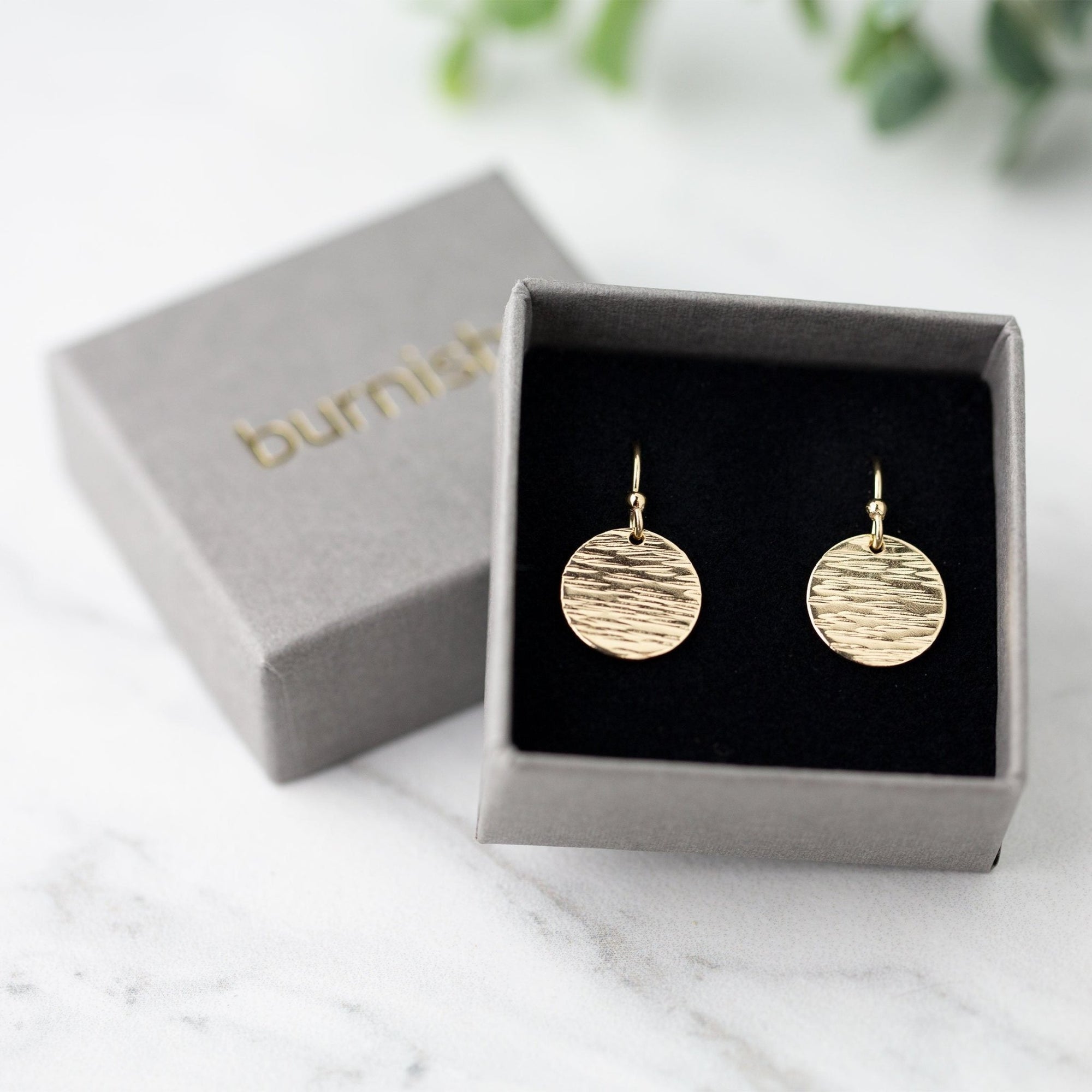 Bark Texture Gold Disk Earrings - Handmade Jewelry by Burnish