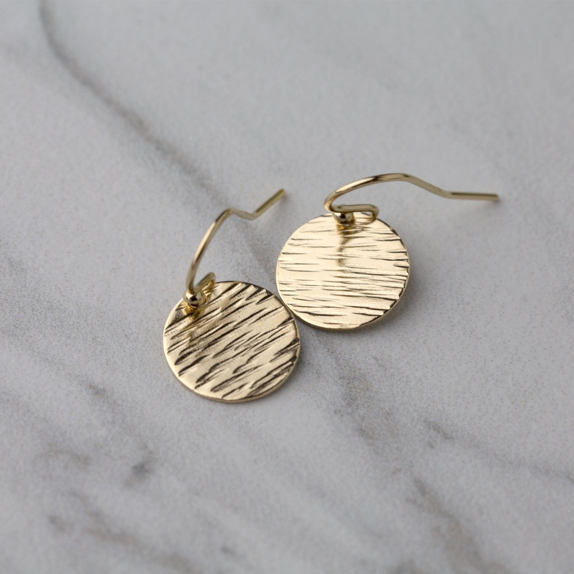 Bark Texture Gold Disk Earrings - Handmade Jewelry by Burnish