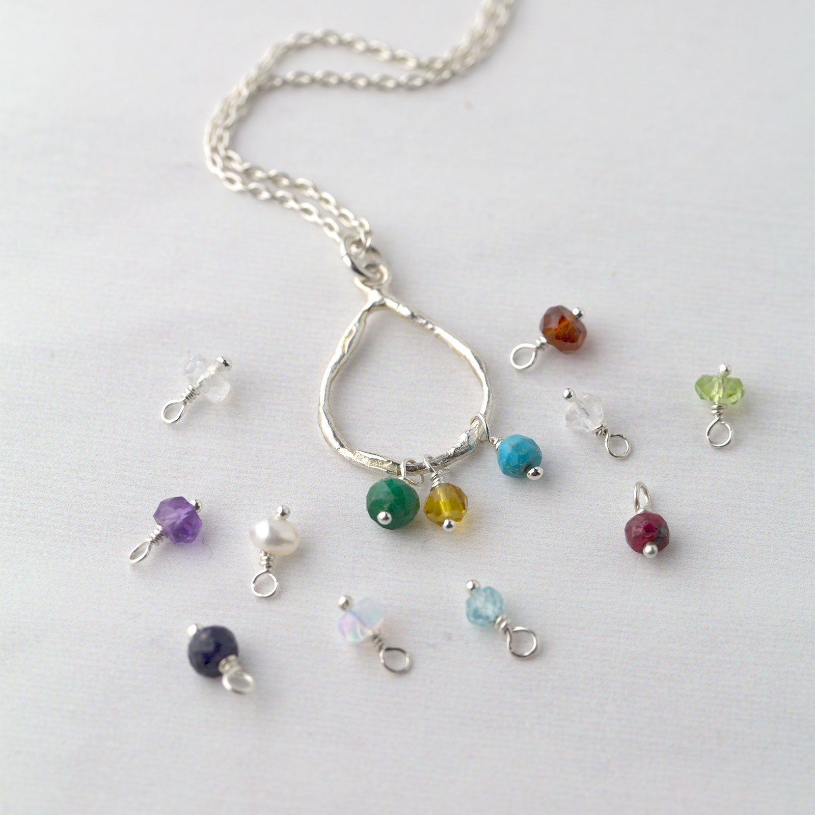 Birthstone Teardrop Necklace - 1 or More Stones - Handmade Jewelry by Burnish