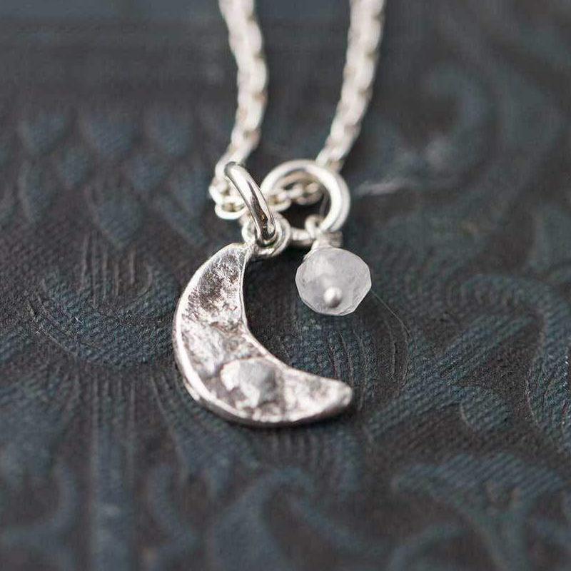 Celestial Moon Necklace with Moonstone - Handmade Jewelry by Burnish