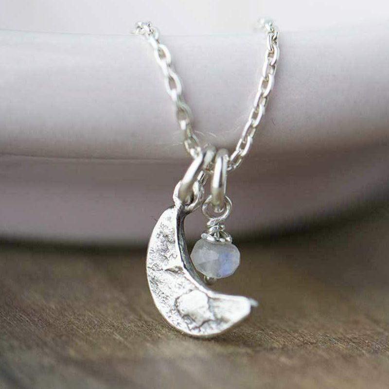 Celestial Moon Necklace with Moonstone - Handmade Jewelry by Burnish