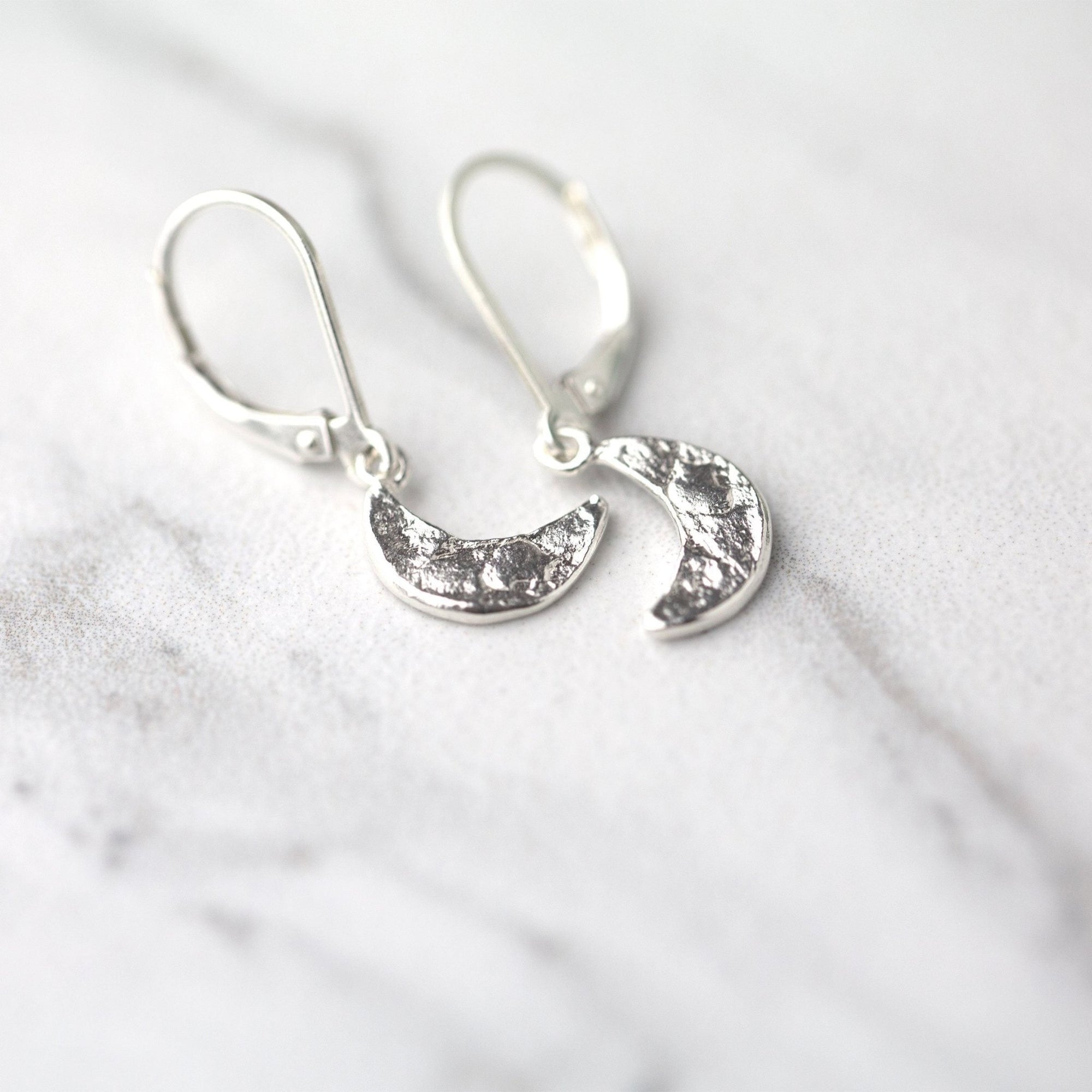 Crescent Moon Lever-back Earrings - Handmade Jewelry by Burnish