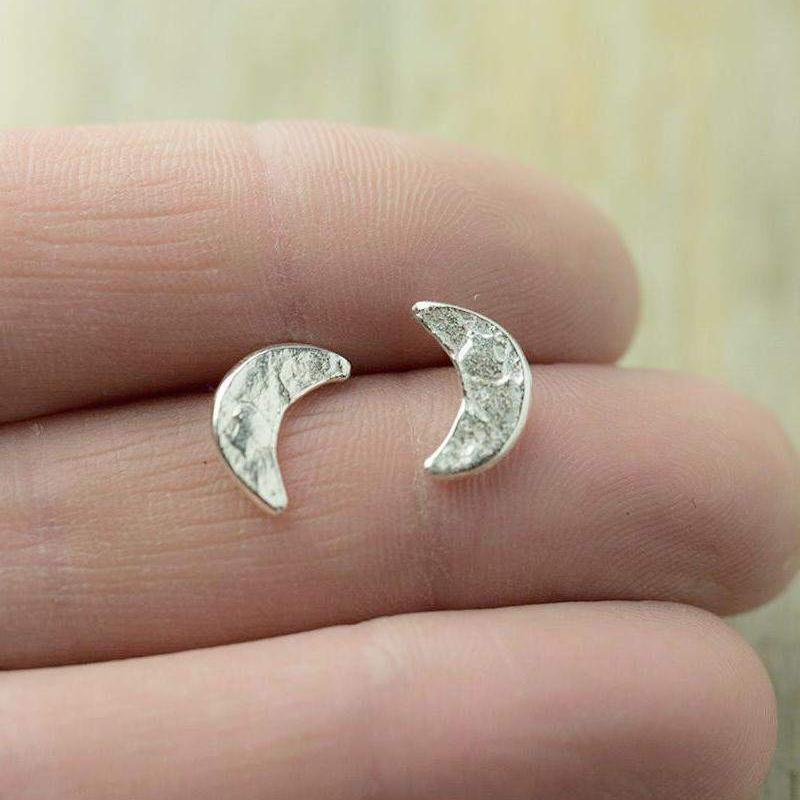 Crescent Moon Stud Earrings - Handmade Jewelry by Burnish