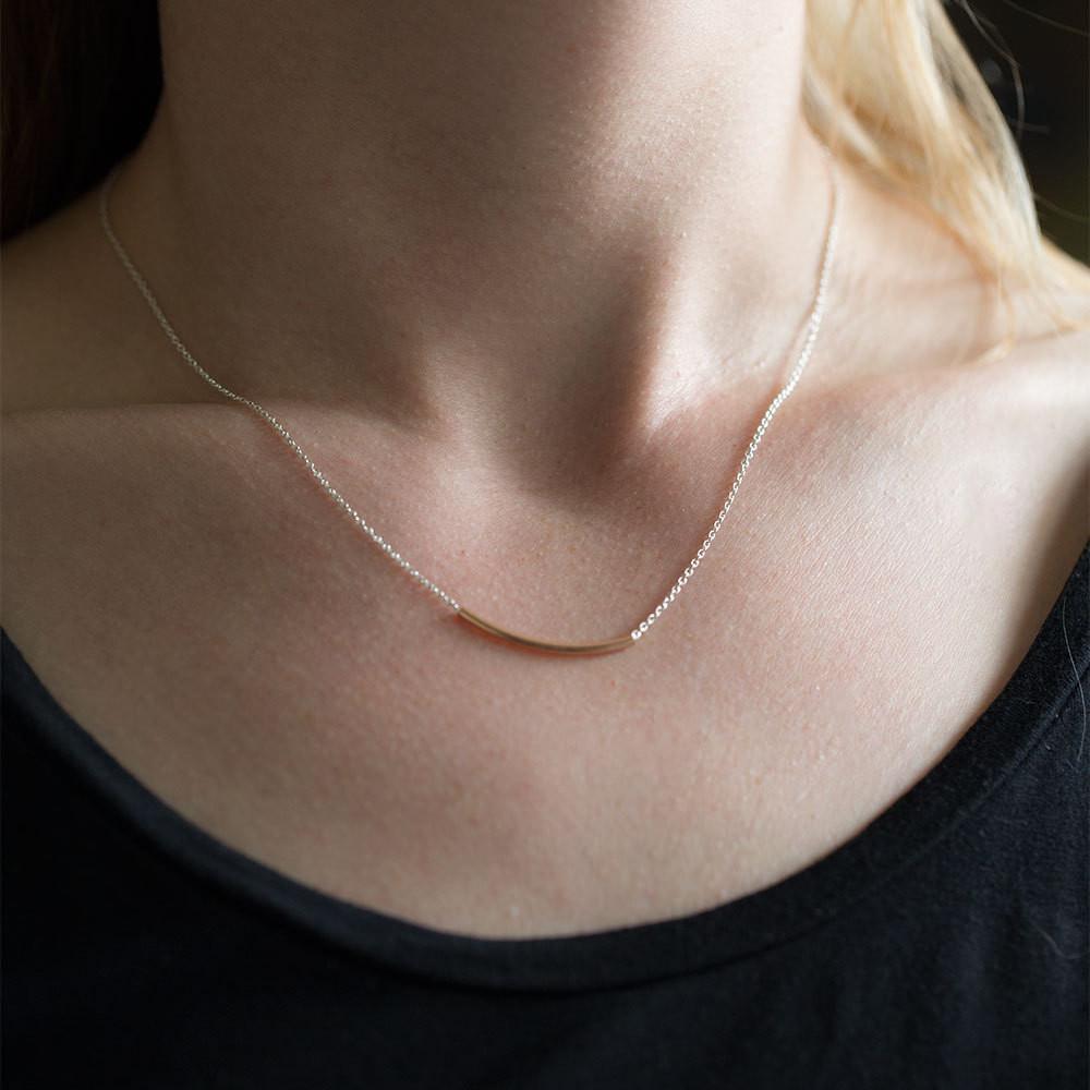 Curved Tube Bar Necklace - Handmade Jewelry by Burnish