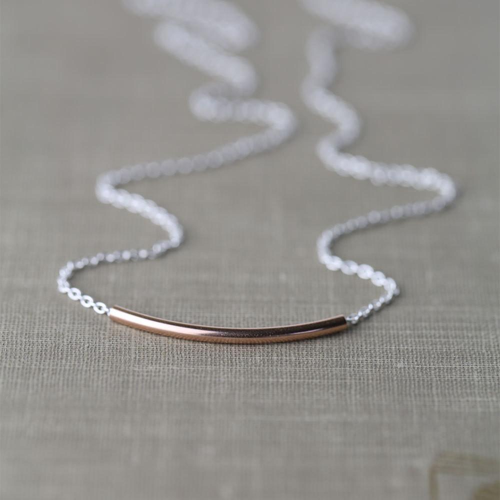 Curved Tube Bar Necklace - Handmade Jewelry by Burnish