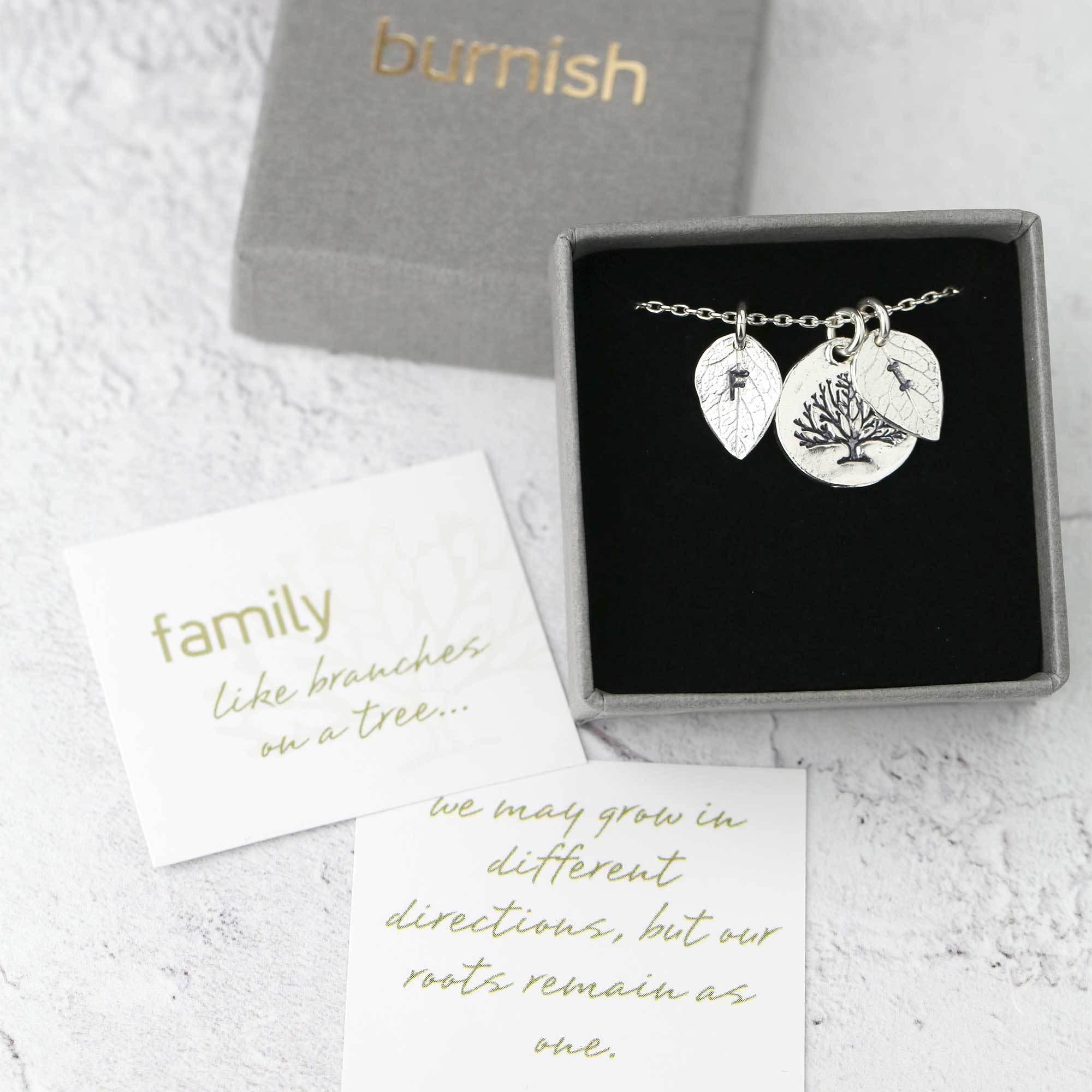 Family Tree Necklace with Initial Leaves – Burnish