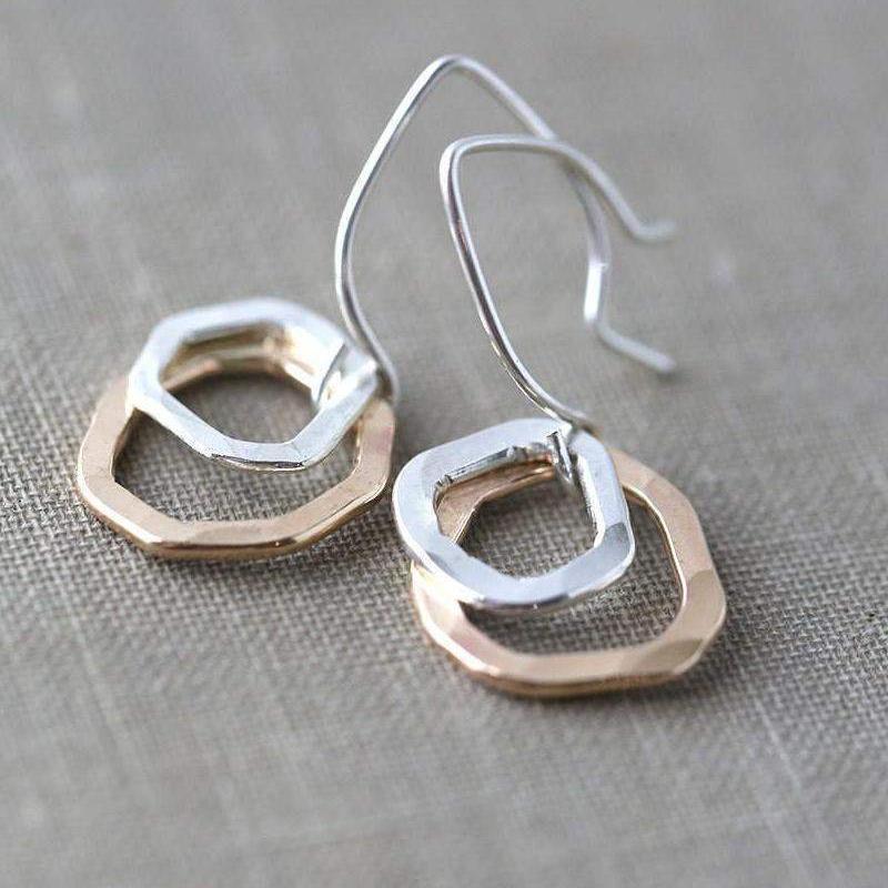 Freeform Mixed Metal Earrings - Handmade Jewelry by Burnish