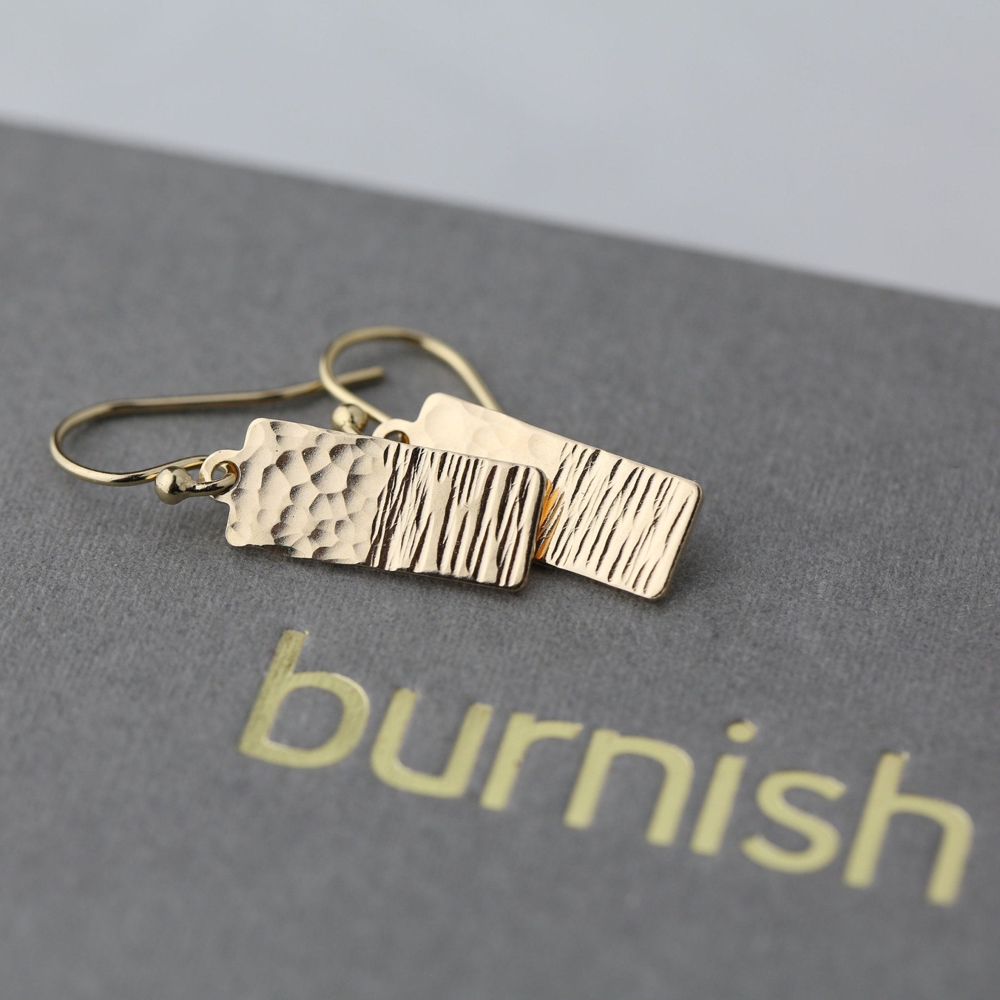 Gold Duo Texture Tag Earrings handmade by Burnish