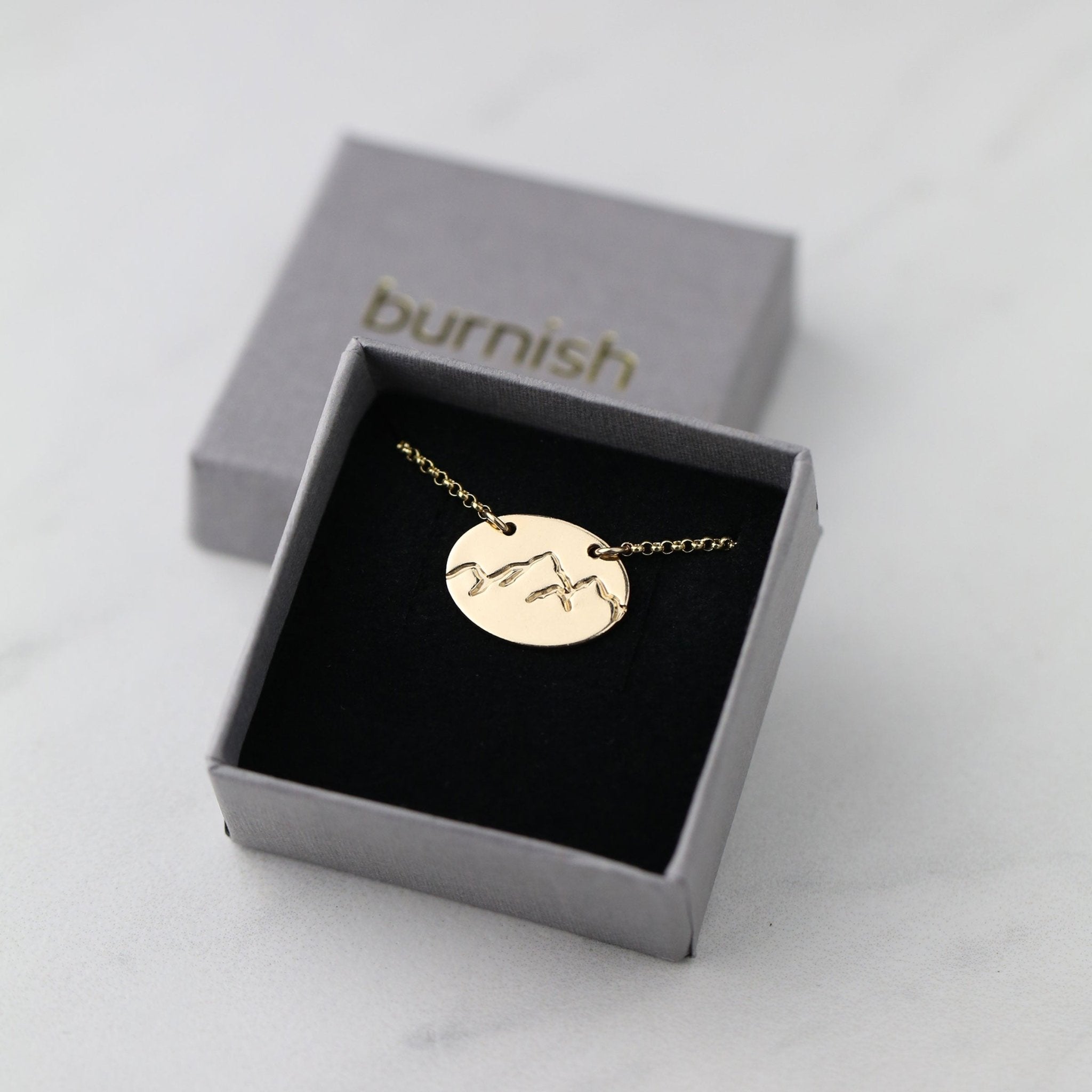 Gold Hand Stamped Mountain Necklace handmade by Burnish