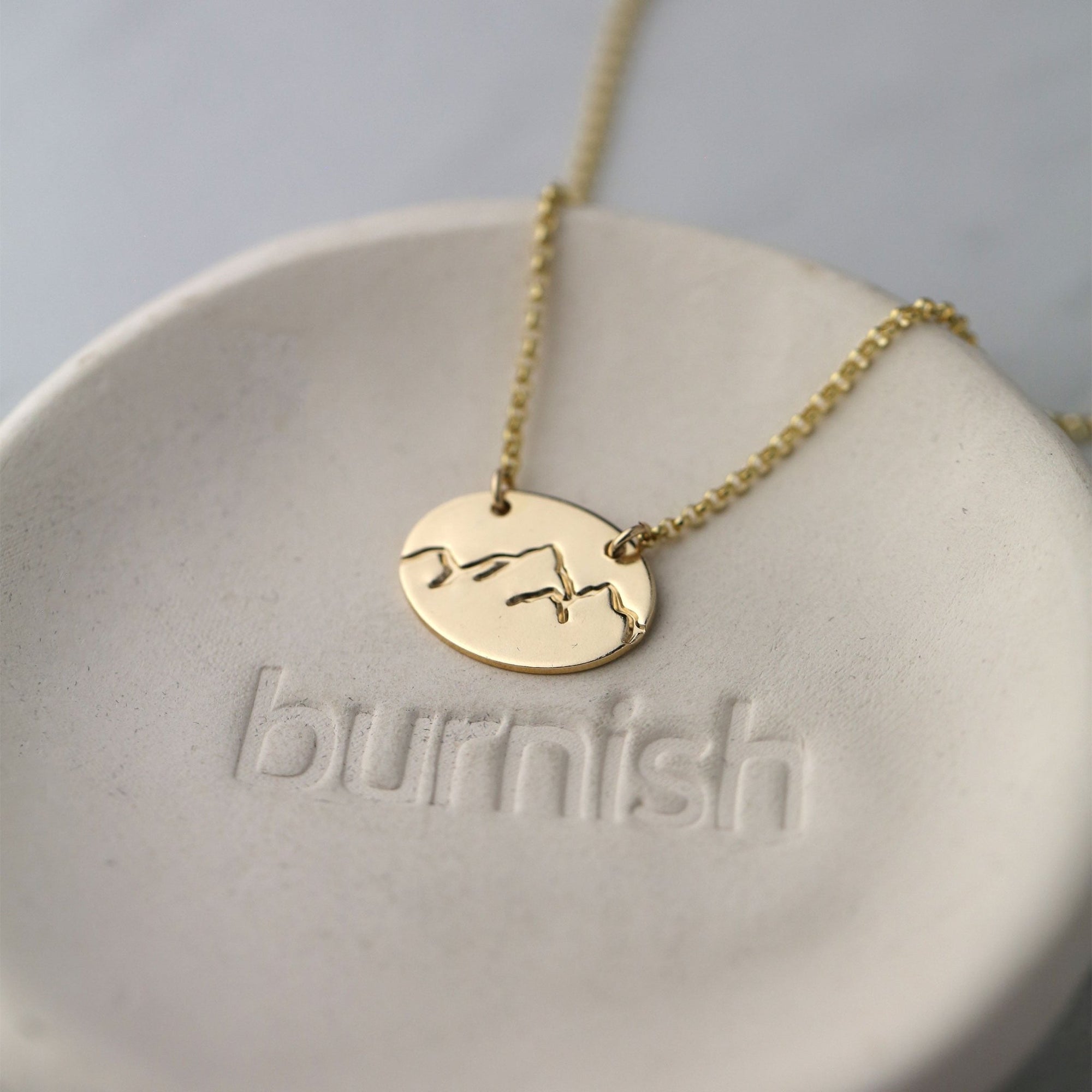 Gold Hand Stamped Mountain Necklace handmade by Burnish