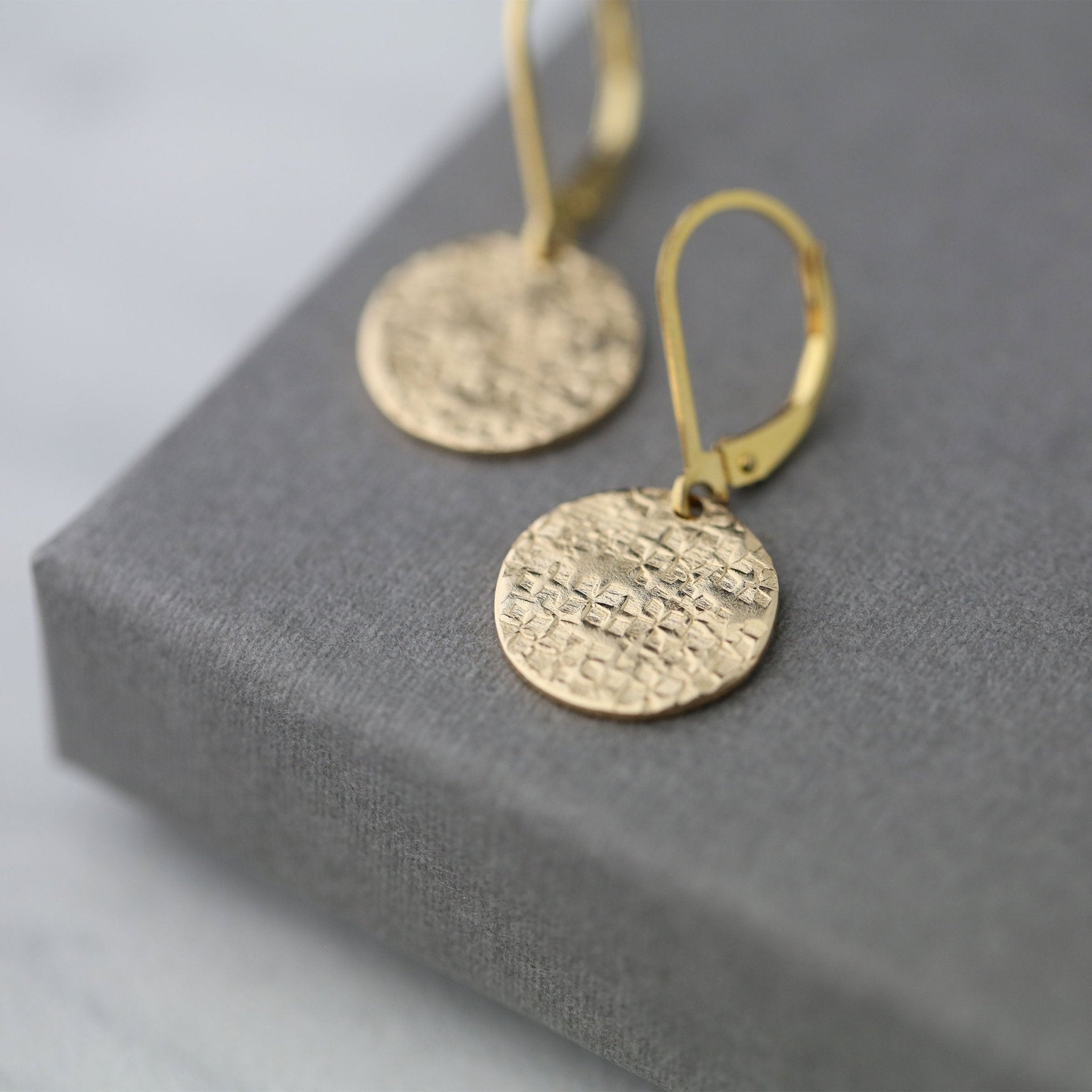 Gold Raw Silk Texture Lever-back Earrings
