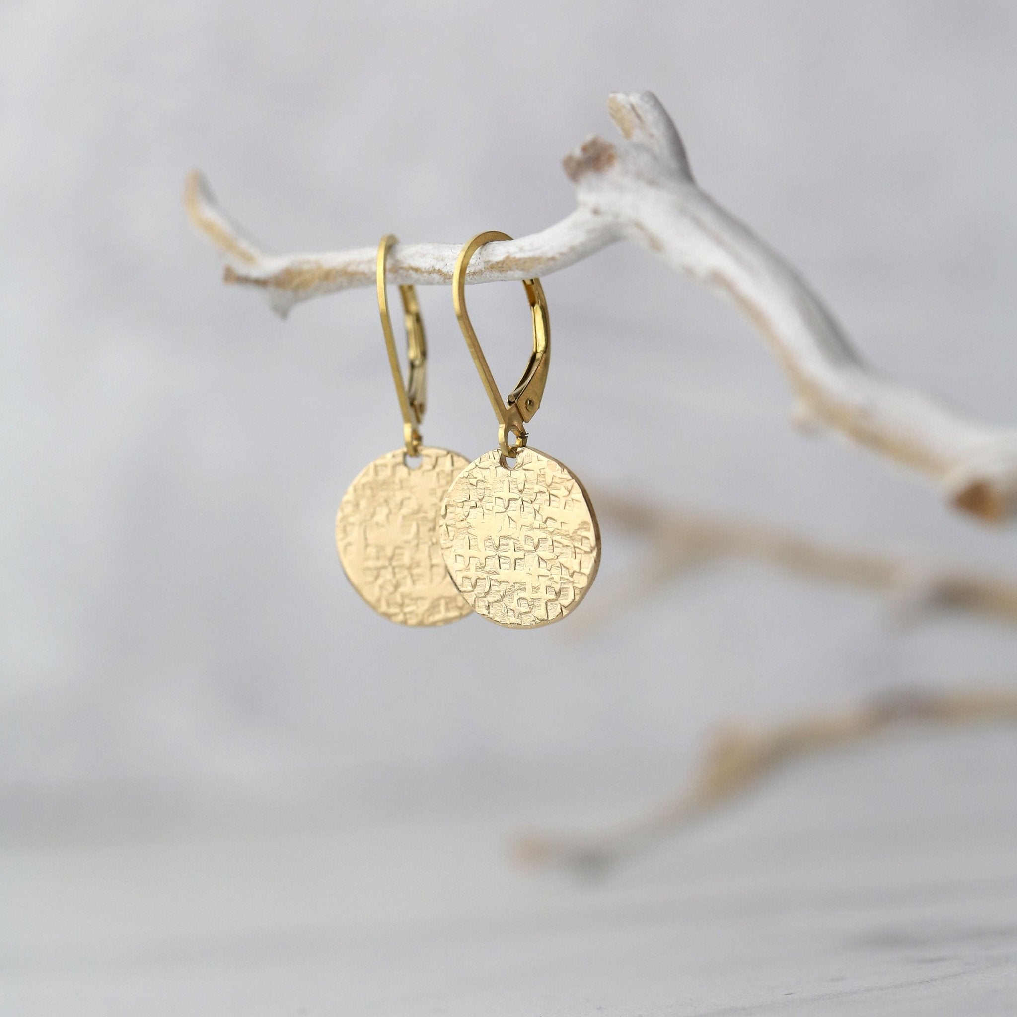 Gold Raw Silk Texture Lever-back Earrings