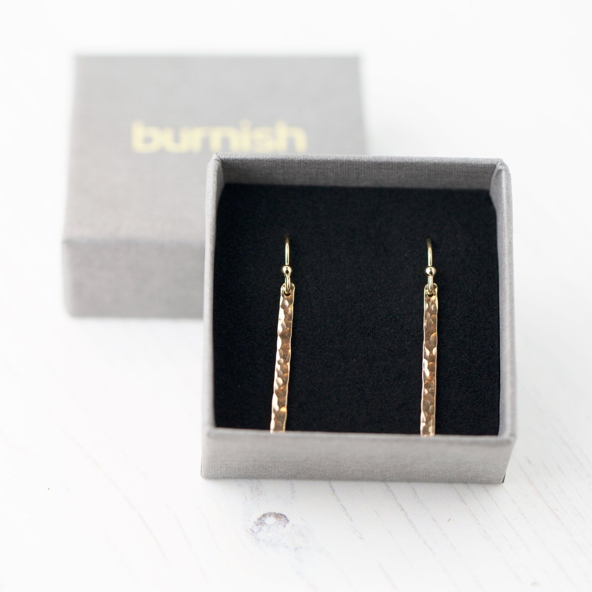 Gold Slim Bar Earrings - Handmade Jewelry by Burnish