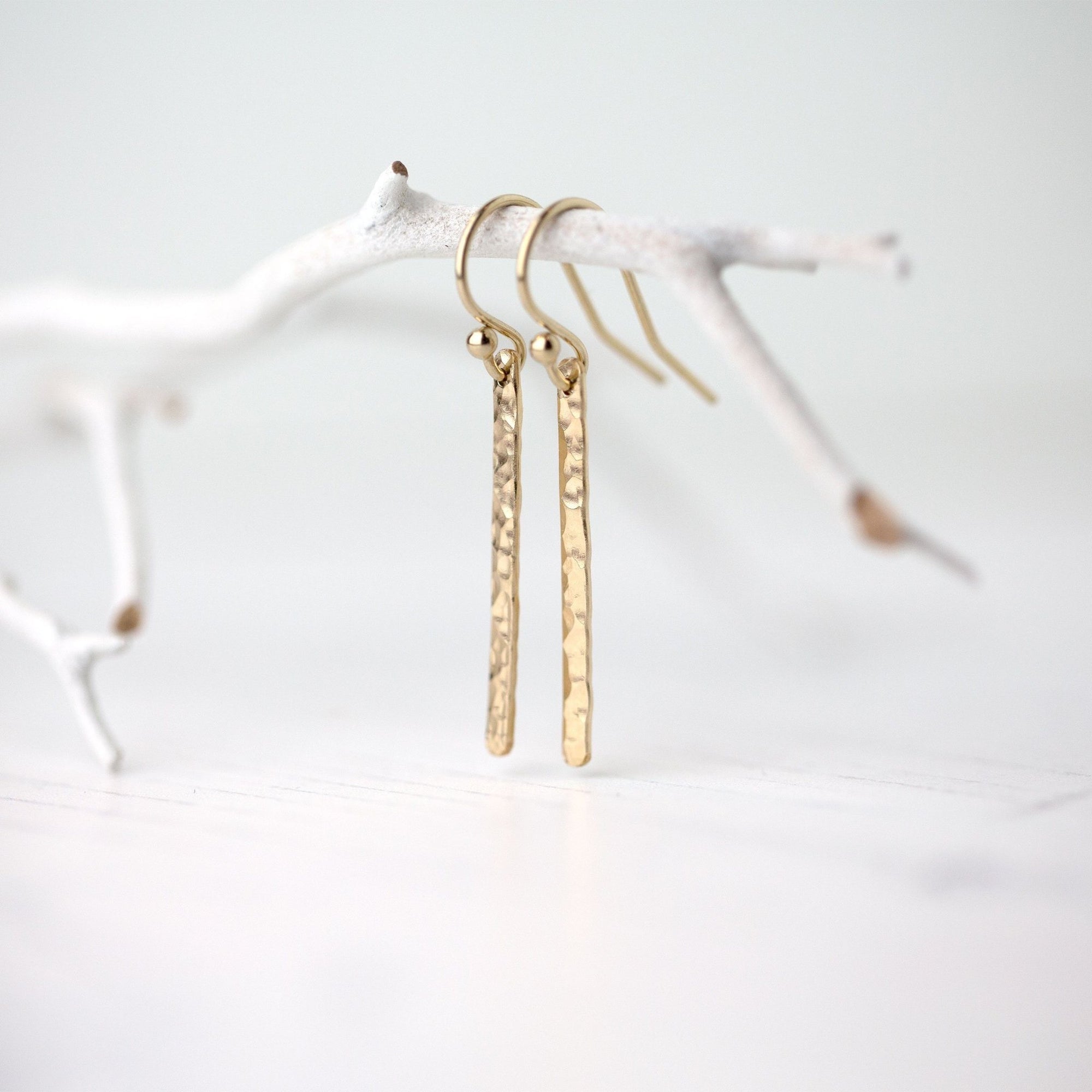 Gold Slim Bar Earrings - Handmade Jewelry by Burnish