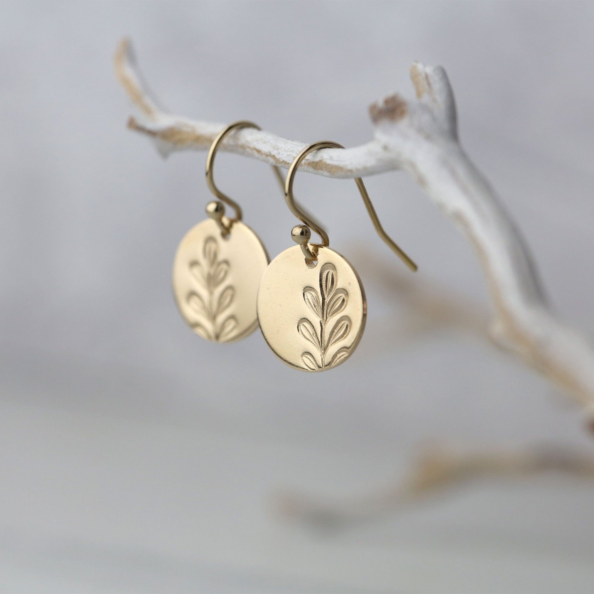 Gold Stamped Botanical Disc Earrings