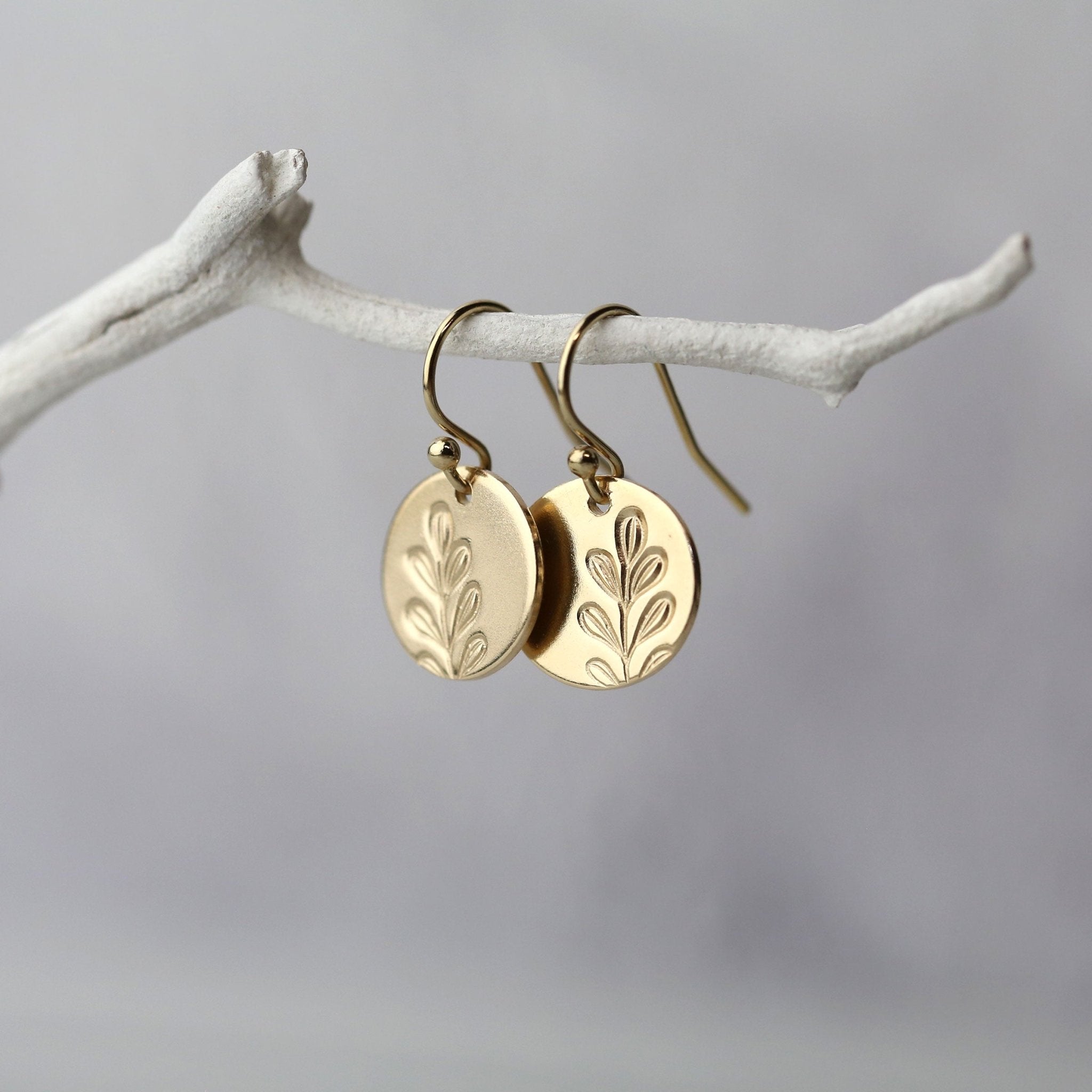 Gold Stamped Botanical Disc Earrings