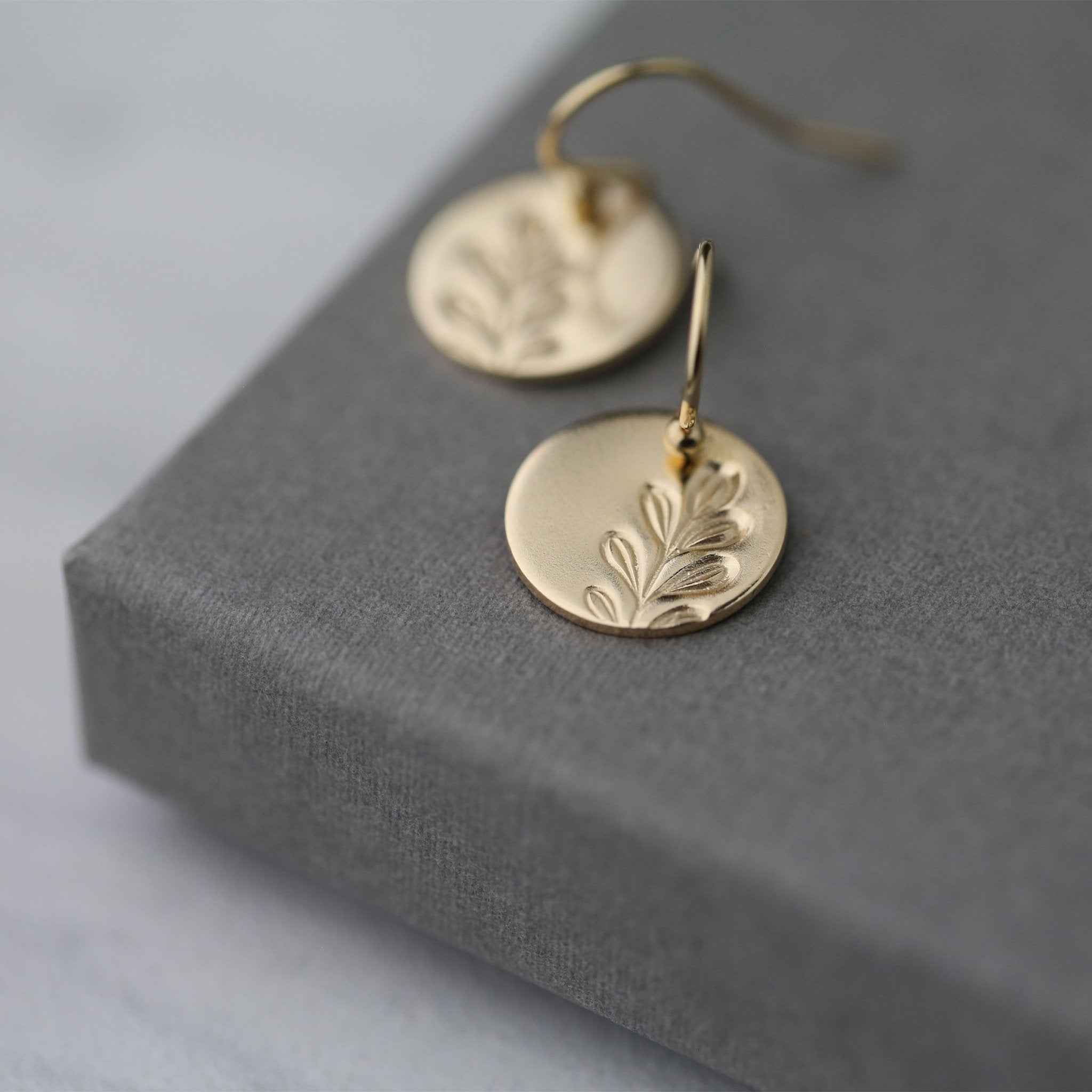 Gold Stamped Botanical Disc Earrings