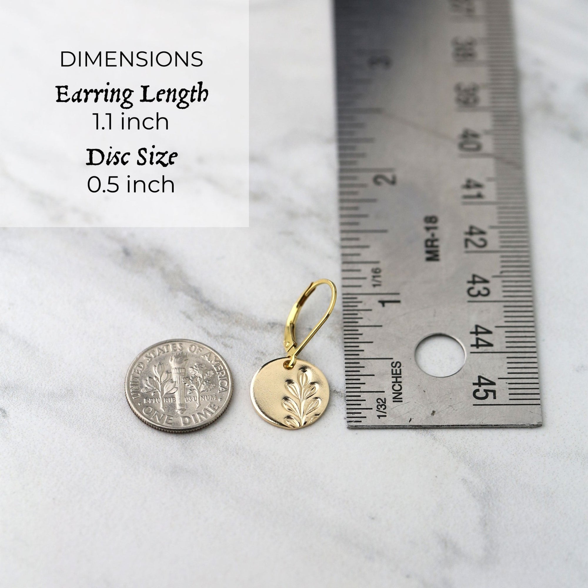 Gold Stamped Botanical Disc Lever-back Earrings