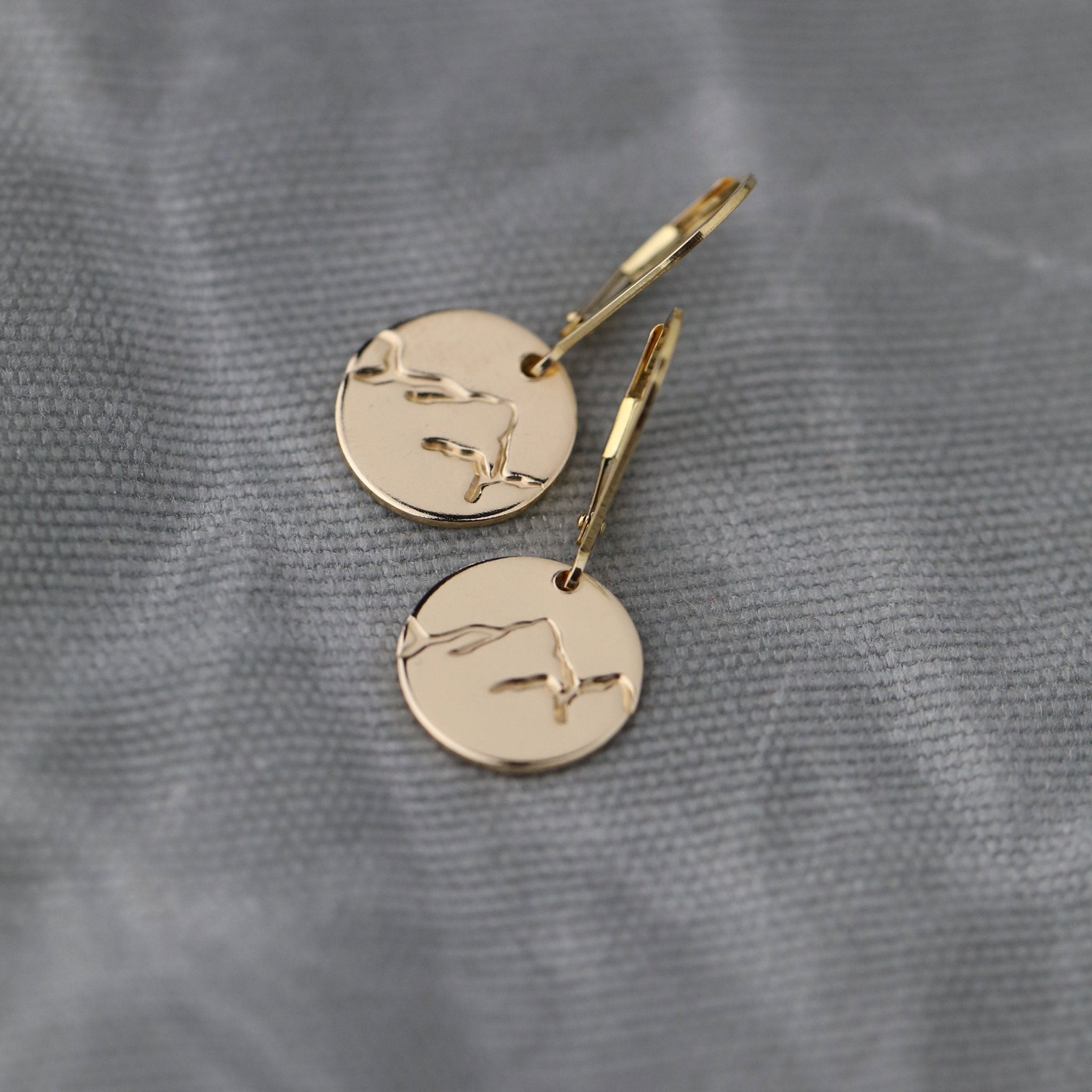 Gold Stamped Mountain Lever-back Earrings
