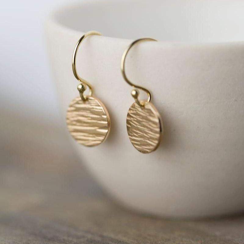 Textured Disc Earrings - Gold Filled - Handmade Jewelry by Burnish