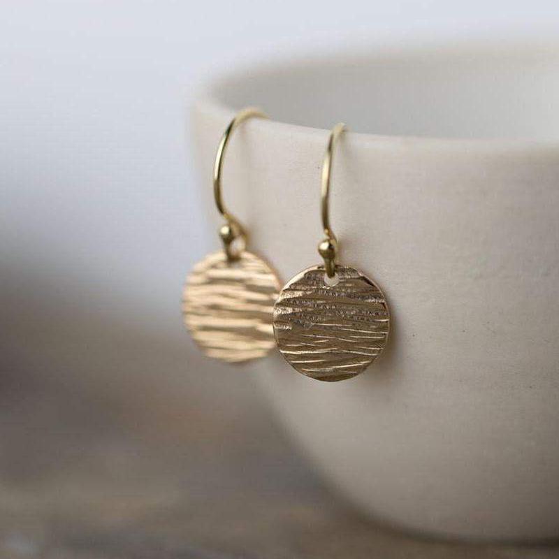 Textured Disc Earrings - Gold Filled - Handmade Jewelry by Burnish