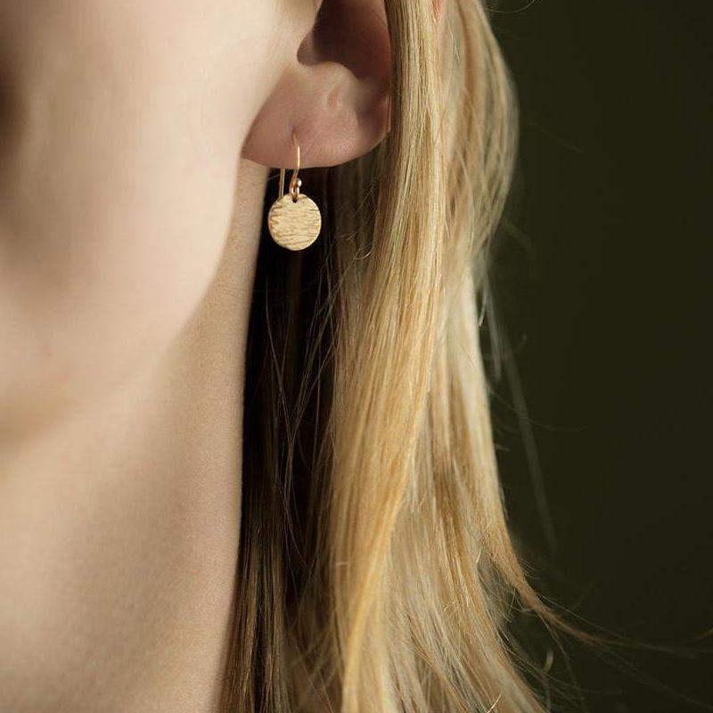 Textured Disc Earrings - Gold Filled - Handmade Jewelry by Burnish