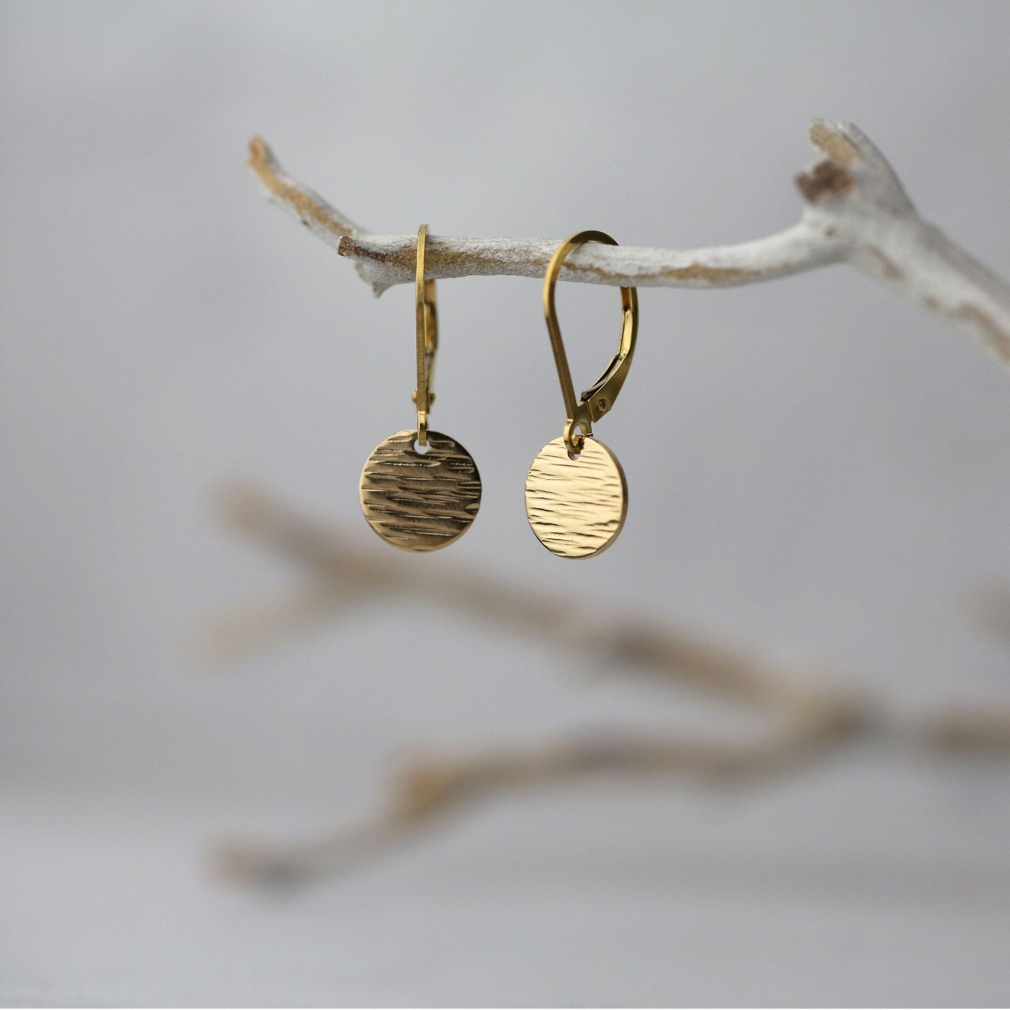 Gold Textured Disc Lever-back Earrings