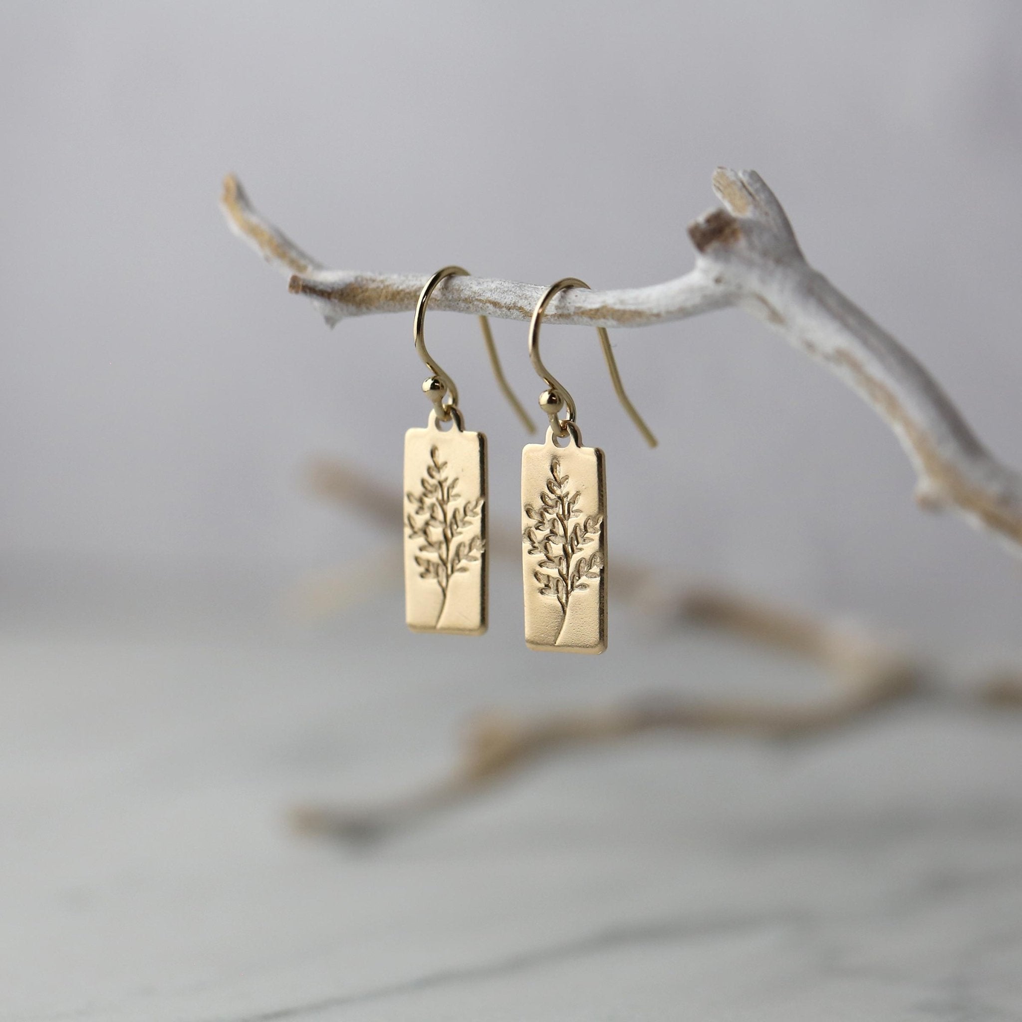 Gold Wildflower Tag Earrings handmade by Burnish