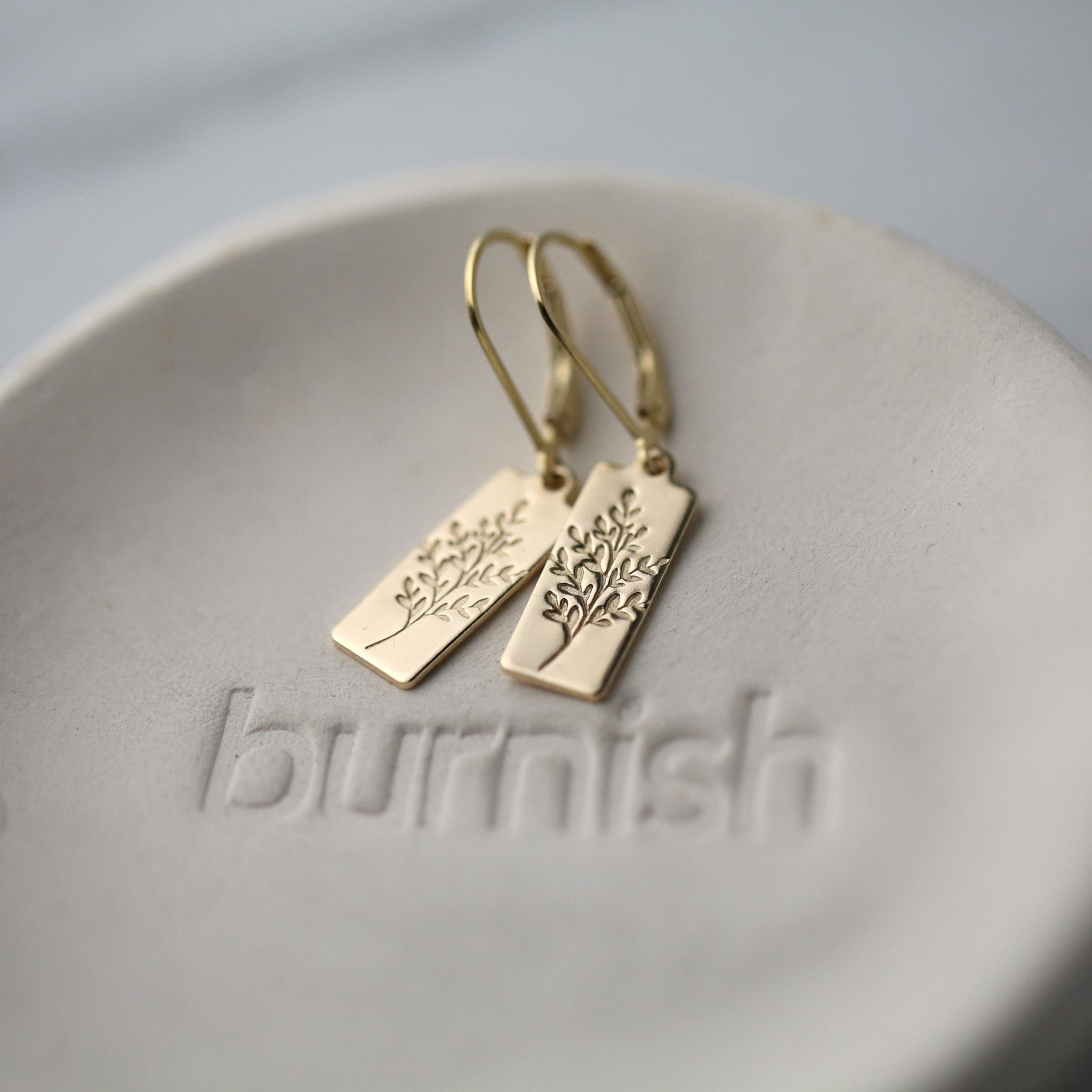 Gold Wildflower Tag Earrings handmade by Burnish