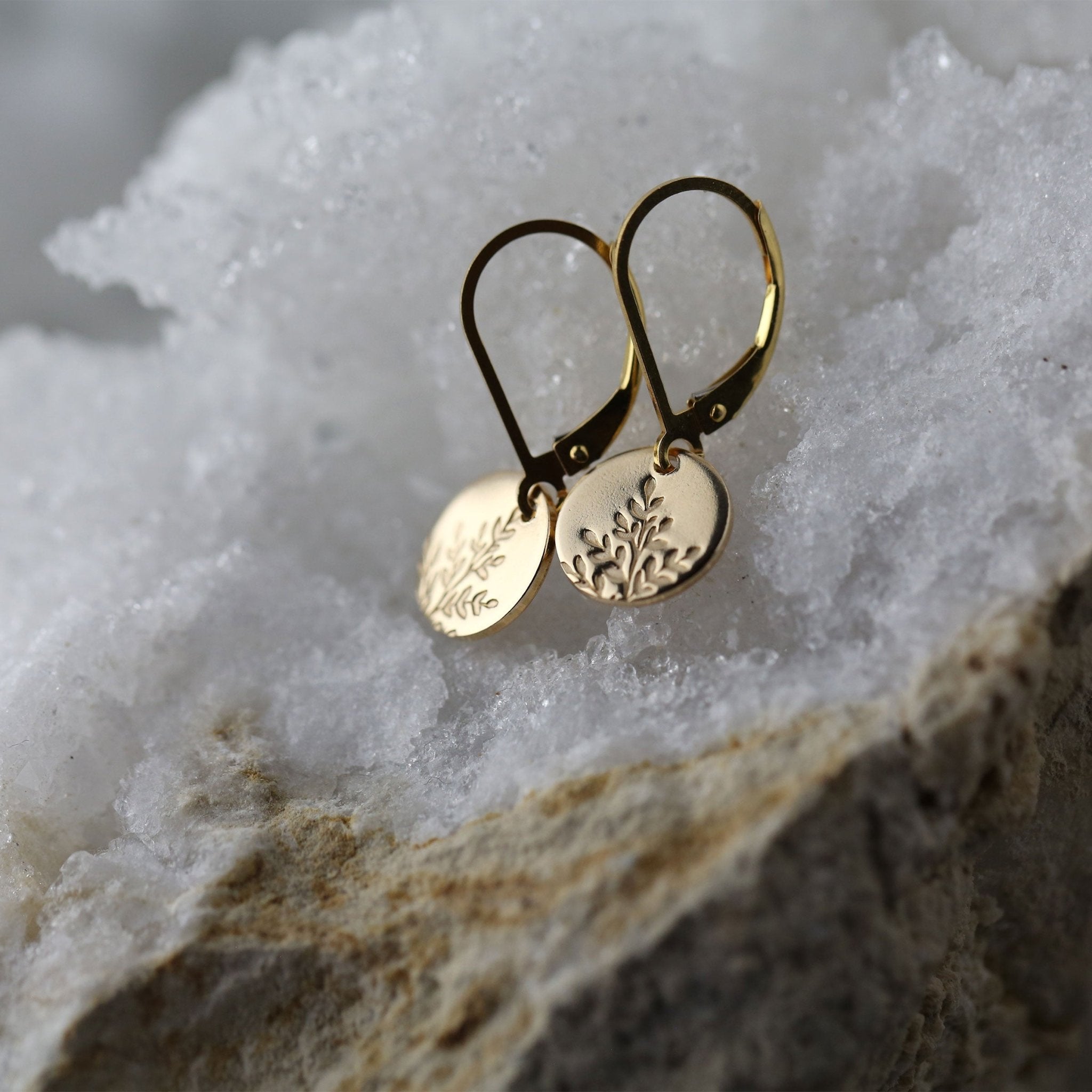 Gold Wildflower Tiny Disc Lever-back Earrings