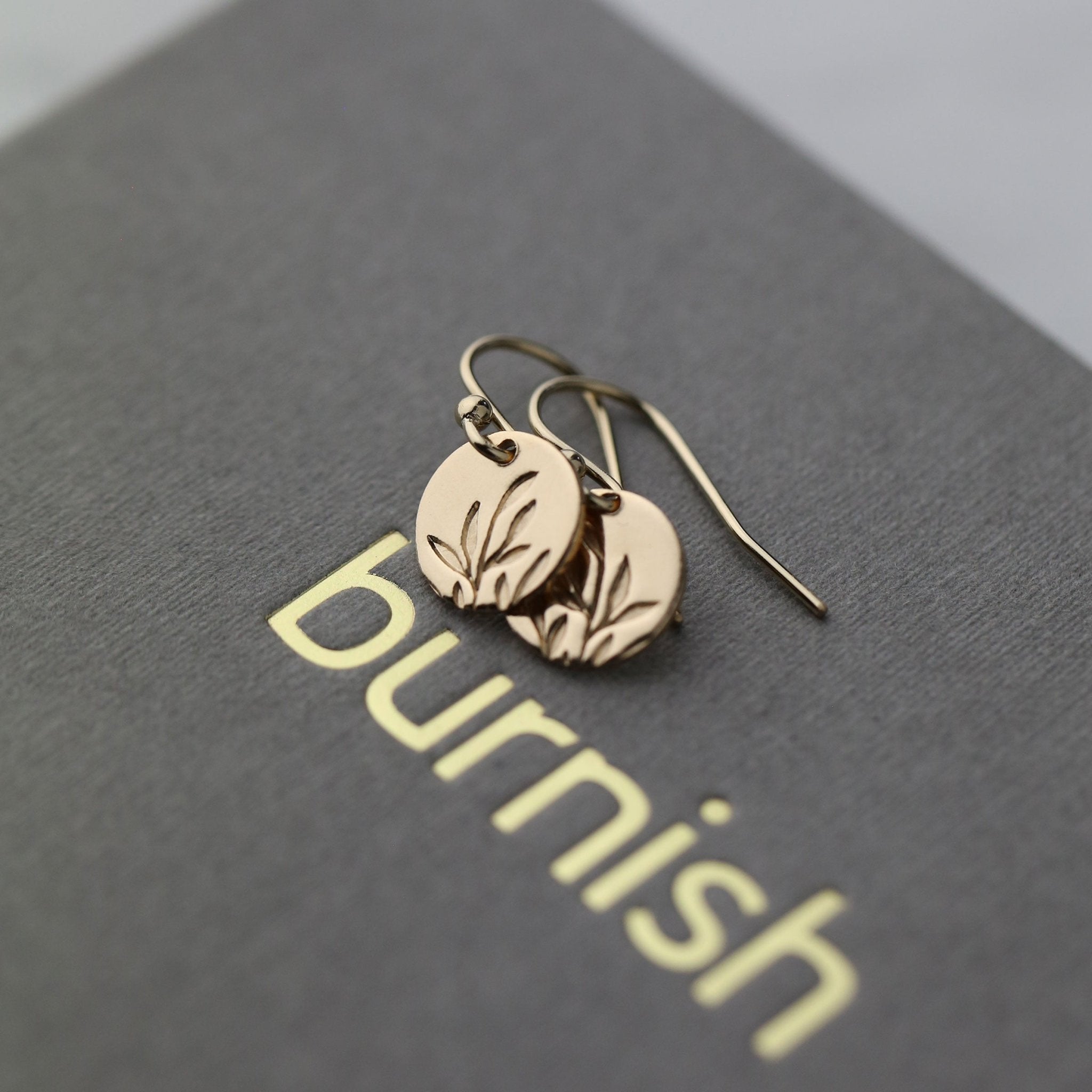 Gold Willow Leaf Tiny Disc Earrings