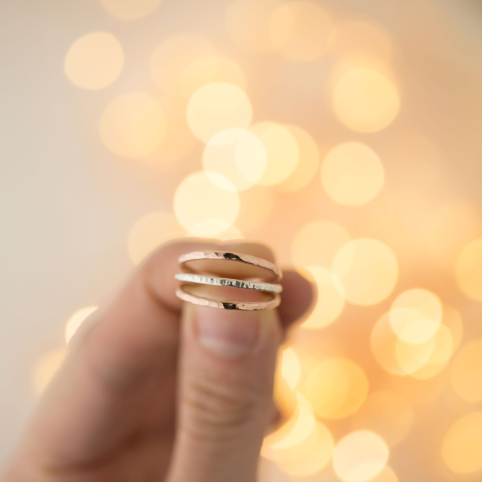 Hammered & Bark Ring Set - Handmade Jewelry by Burnish