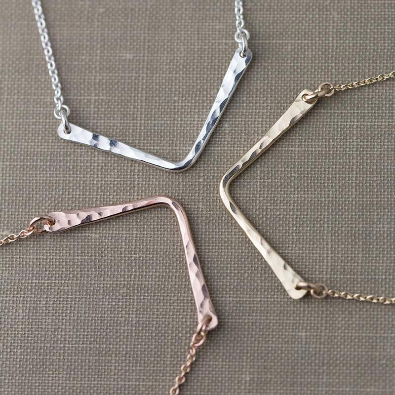 Hammered Chevron Necklace - Handmade Jewelry by Burnish