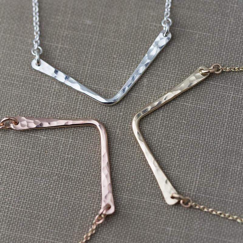 Hammered Chevron Necklace - Handmade Jewelry by Burnish