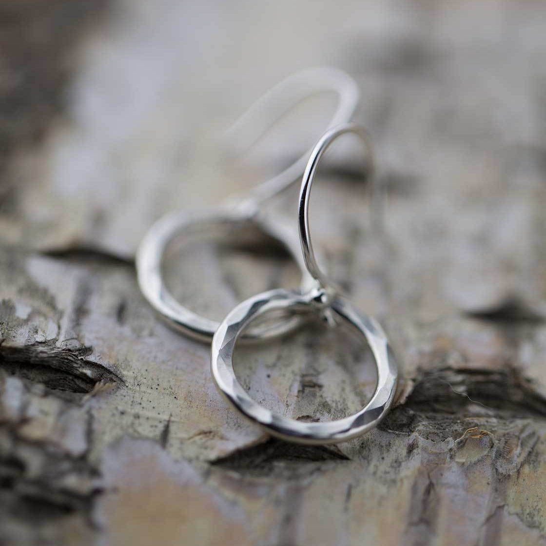 Hammered Circle Earrings - Sterling Silver - Handmade Jewelry by Burnish