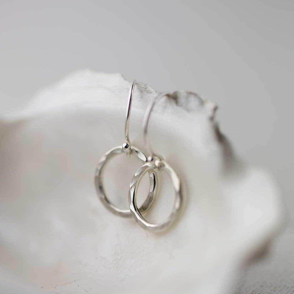 Hammered Circle Earrings - Sterling Silver - Handmade Jewelry by Burnish