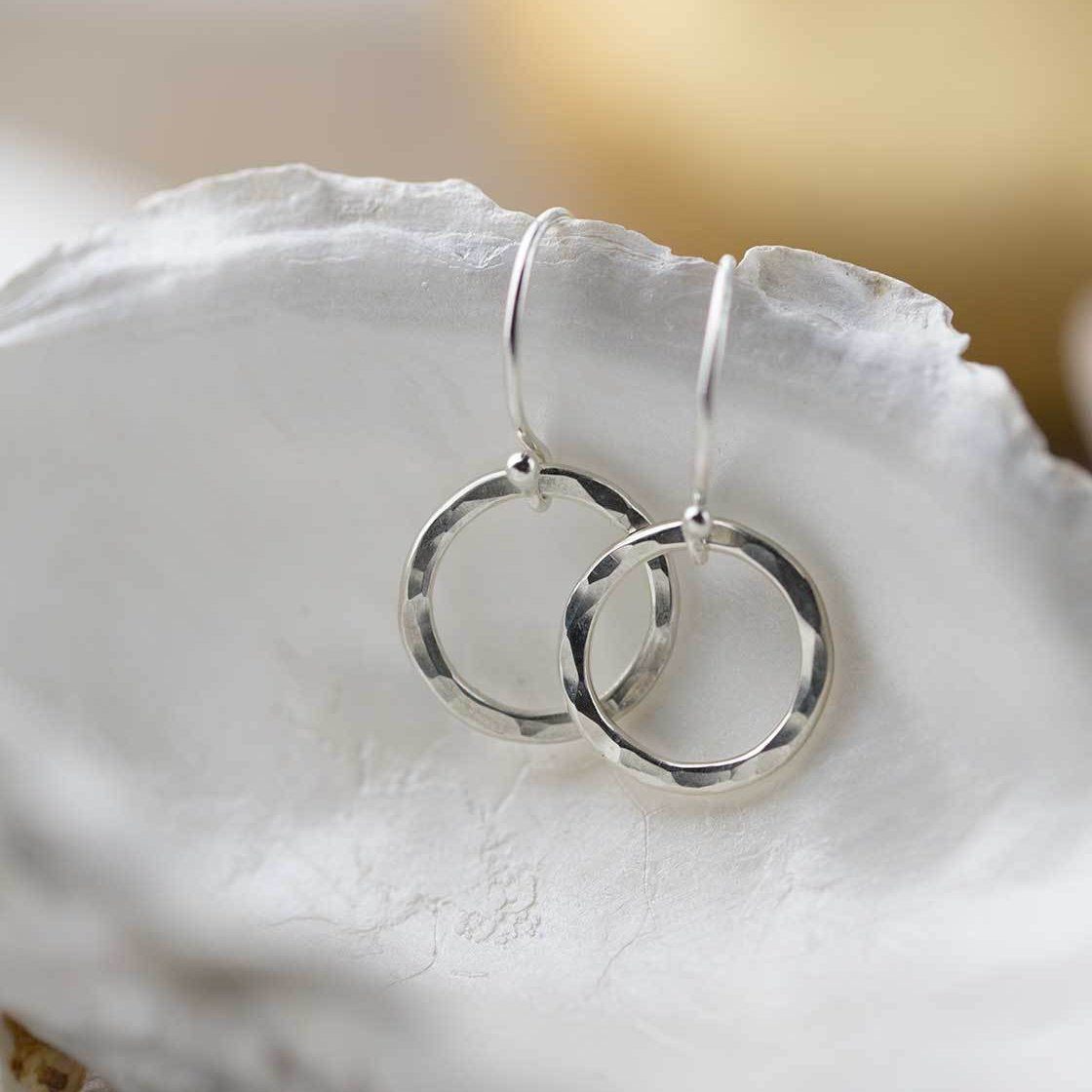 Hammered Circle Earrings - Sterling Silver - Handmade Jewelry by Burnish