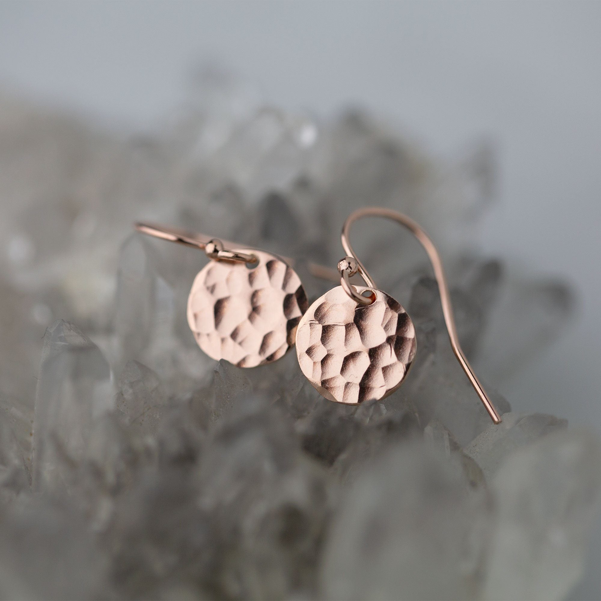 Hammered Disc Earrings - Rose Gold Fill - Handmade Jewelry by Burnish