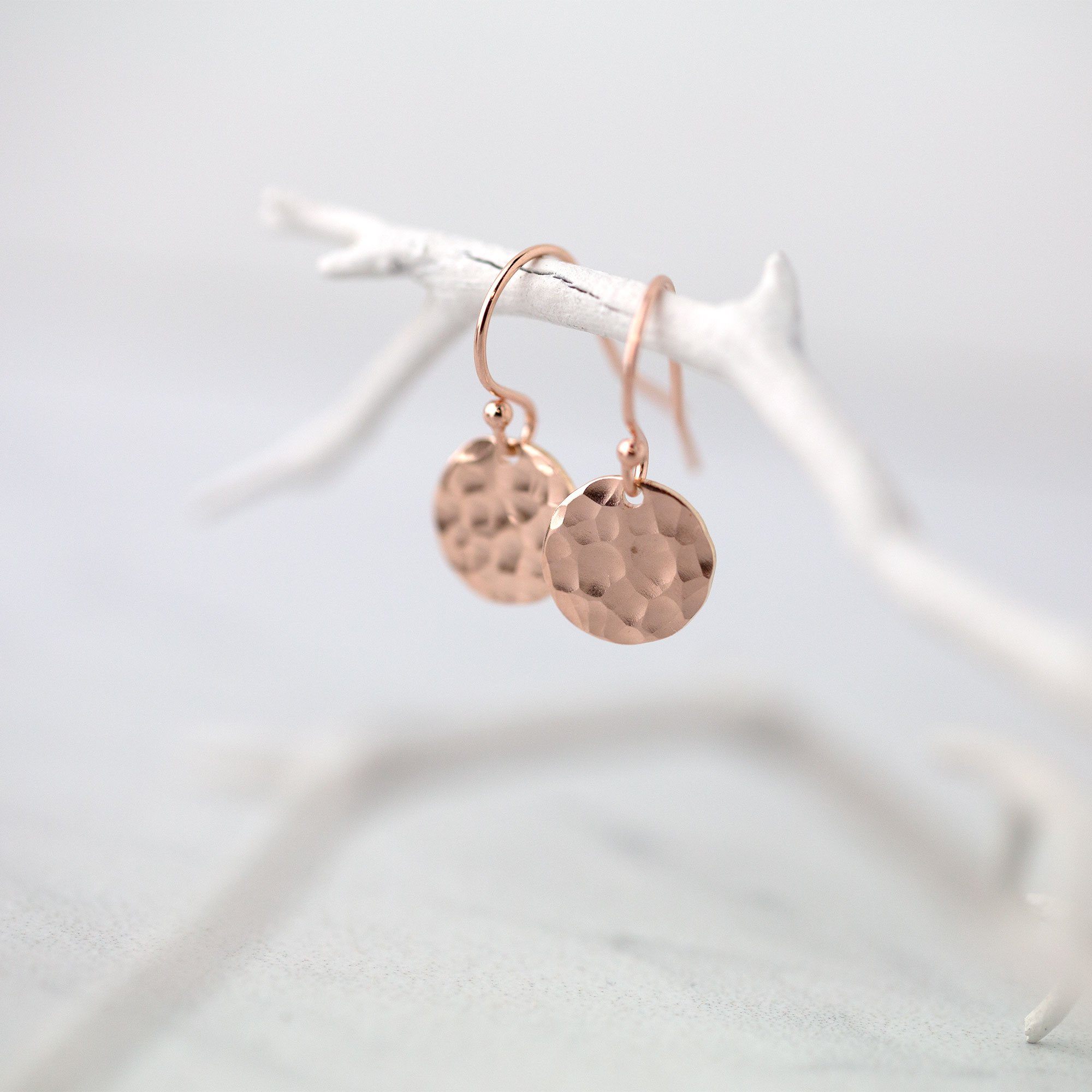Hammered Disc Earrings - Rose Gold Fill - Handmade Jewelry by Burnish
