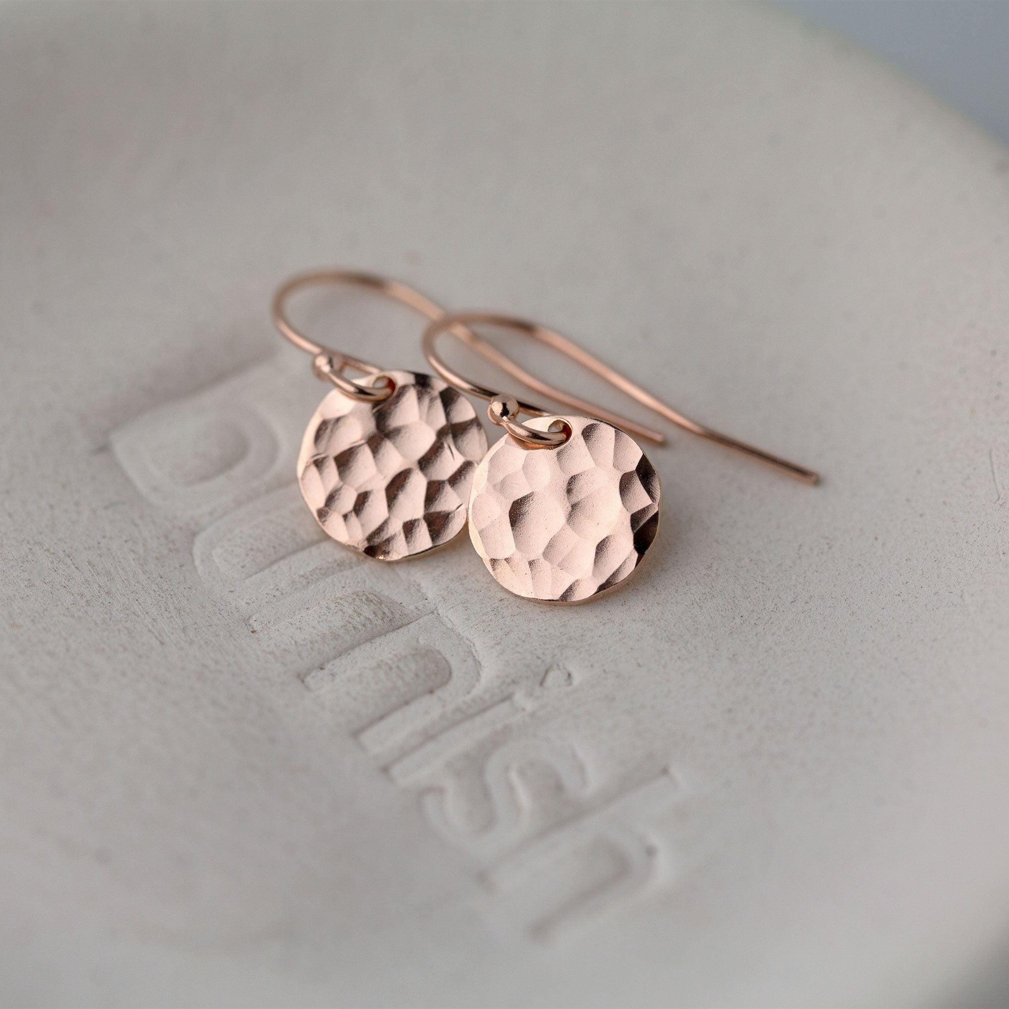 Hammered Disc Earrings - Rose Gold Fill - Handmade Jewelry by Burnish