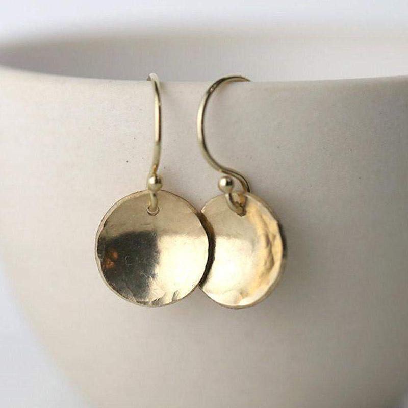 Hammered &amp; Domed Earrings - Gold Fill - Handmade Jewelry by Burnish