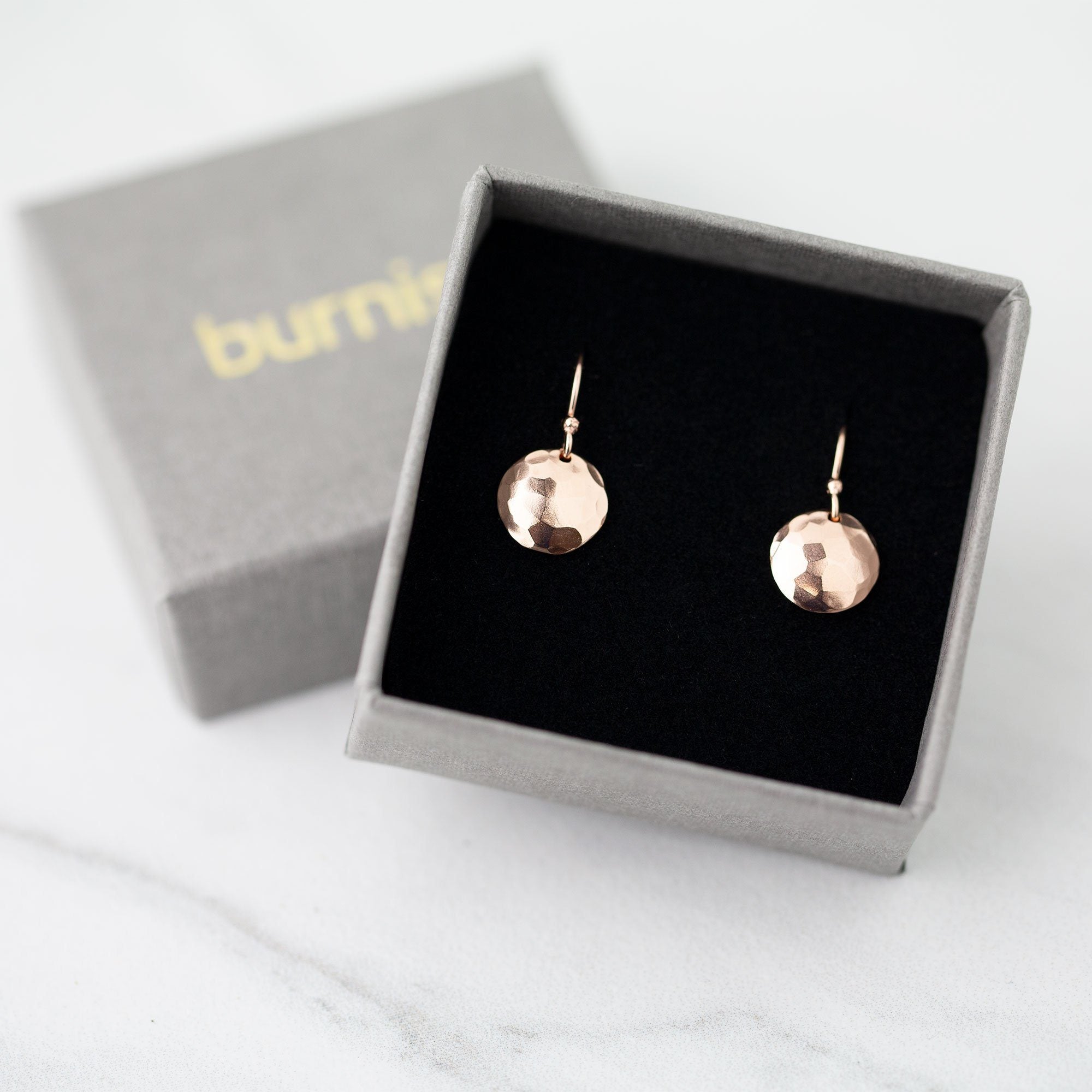Hammered & Domed Earrings - Rose Gold Fill - Handmade Jewelry by Burnish