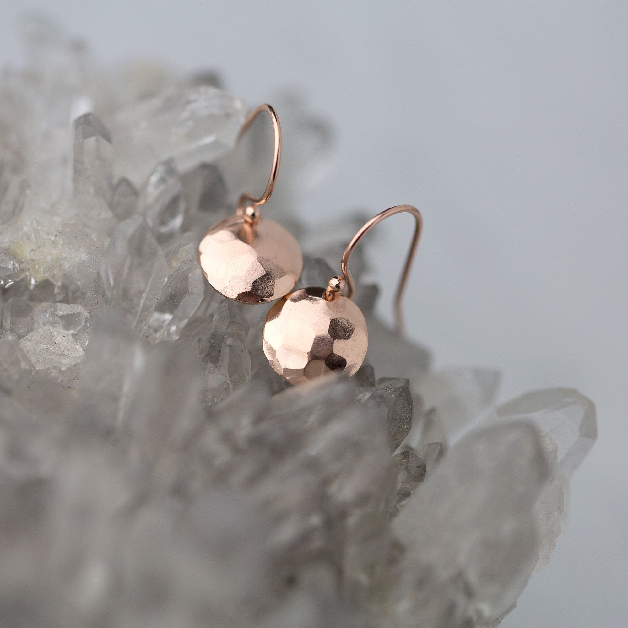 Hammered & Domed Earrings - Rose Gold Fill - Handmade Jewelry by Burnish